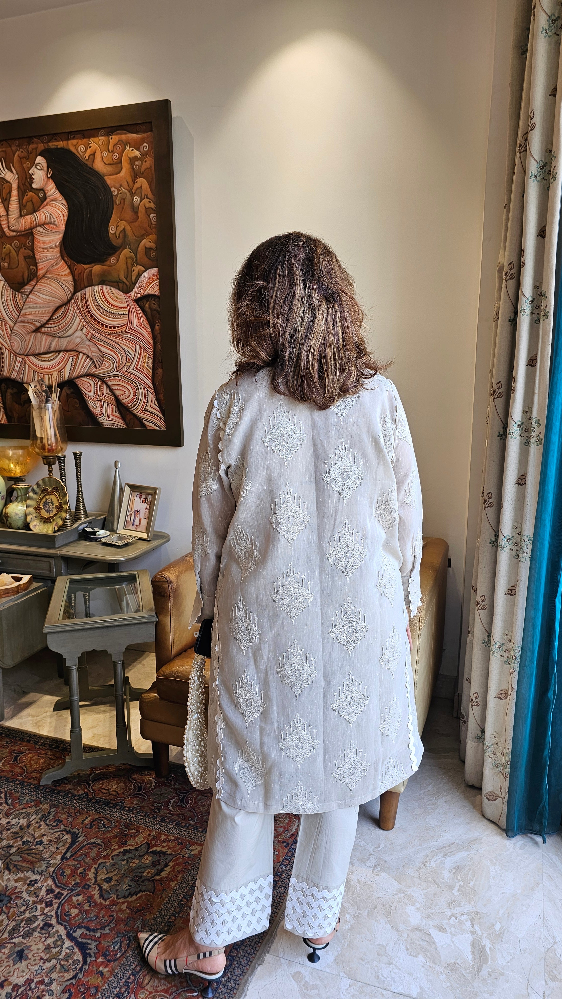 Stunning Embroidered Linen Outfit With Lycra Cotton Pants