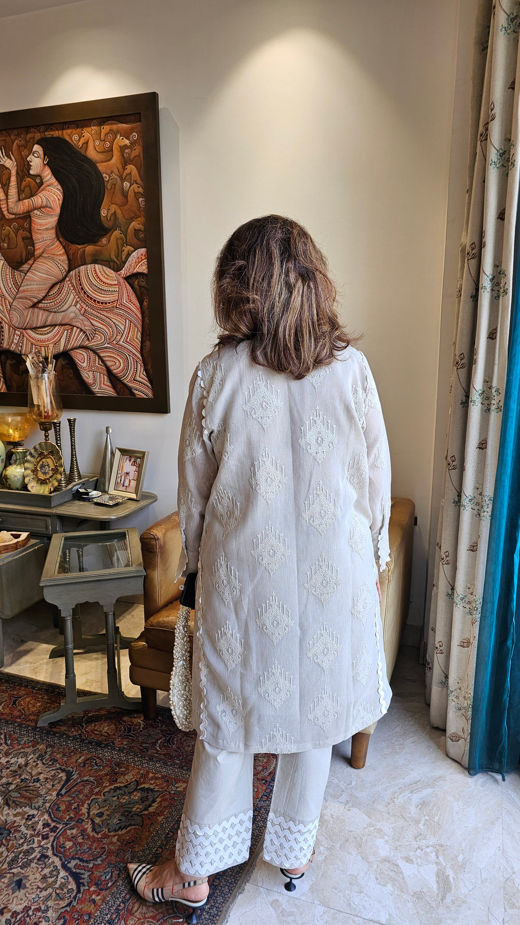 Stunning Embroidered Linen Outfit With Lycra Cotton Pants