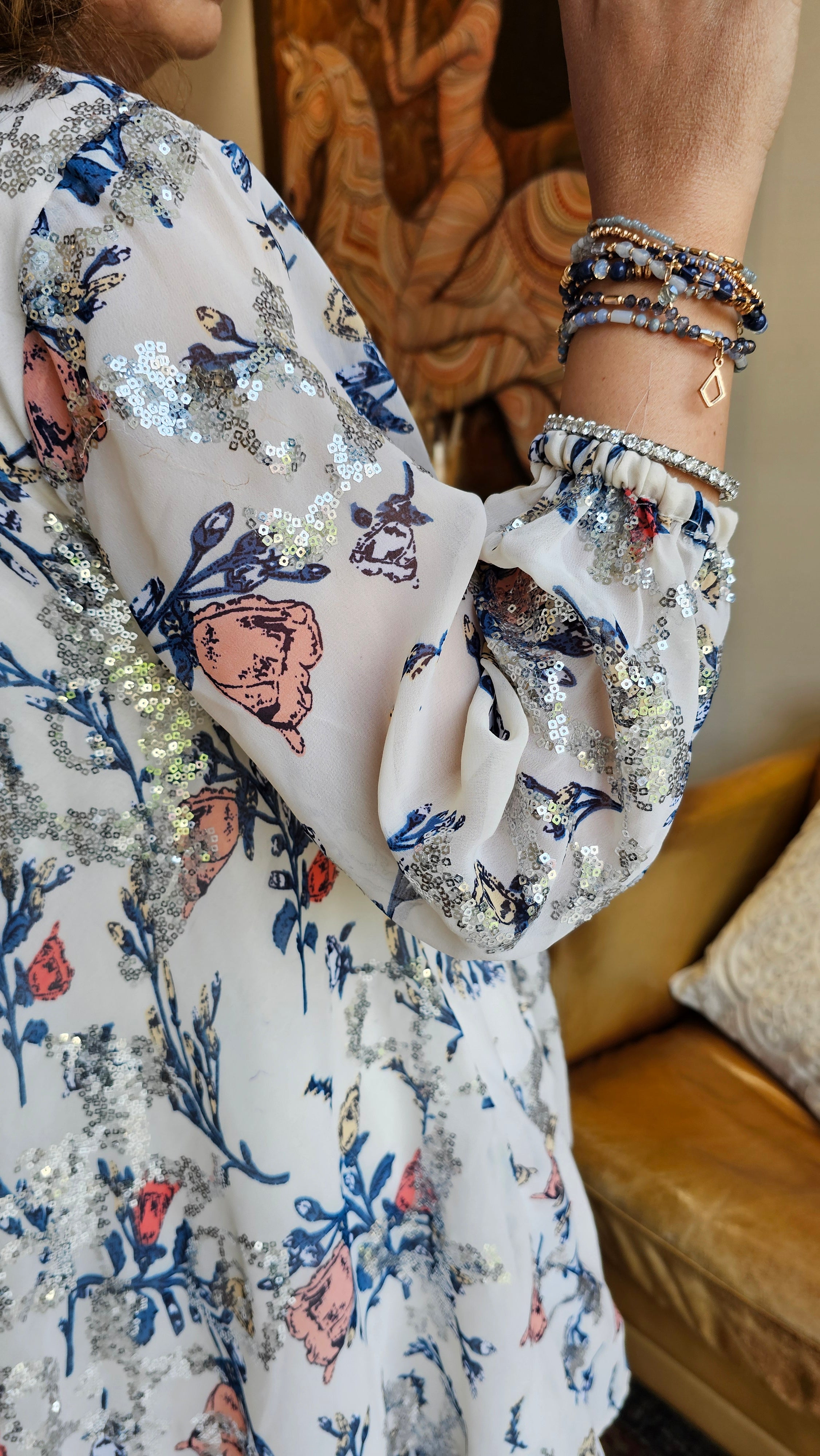 Beautiful Georgette Flared Digital Print Top with Sequins Embroidery