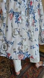 Beautiful Georgette Flared Digital Print Top with Sequins Embroidery