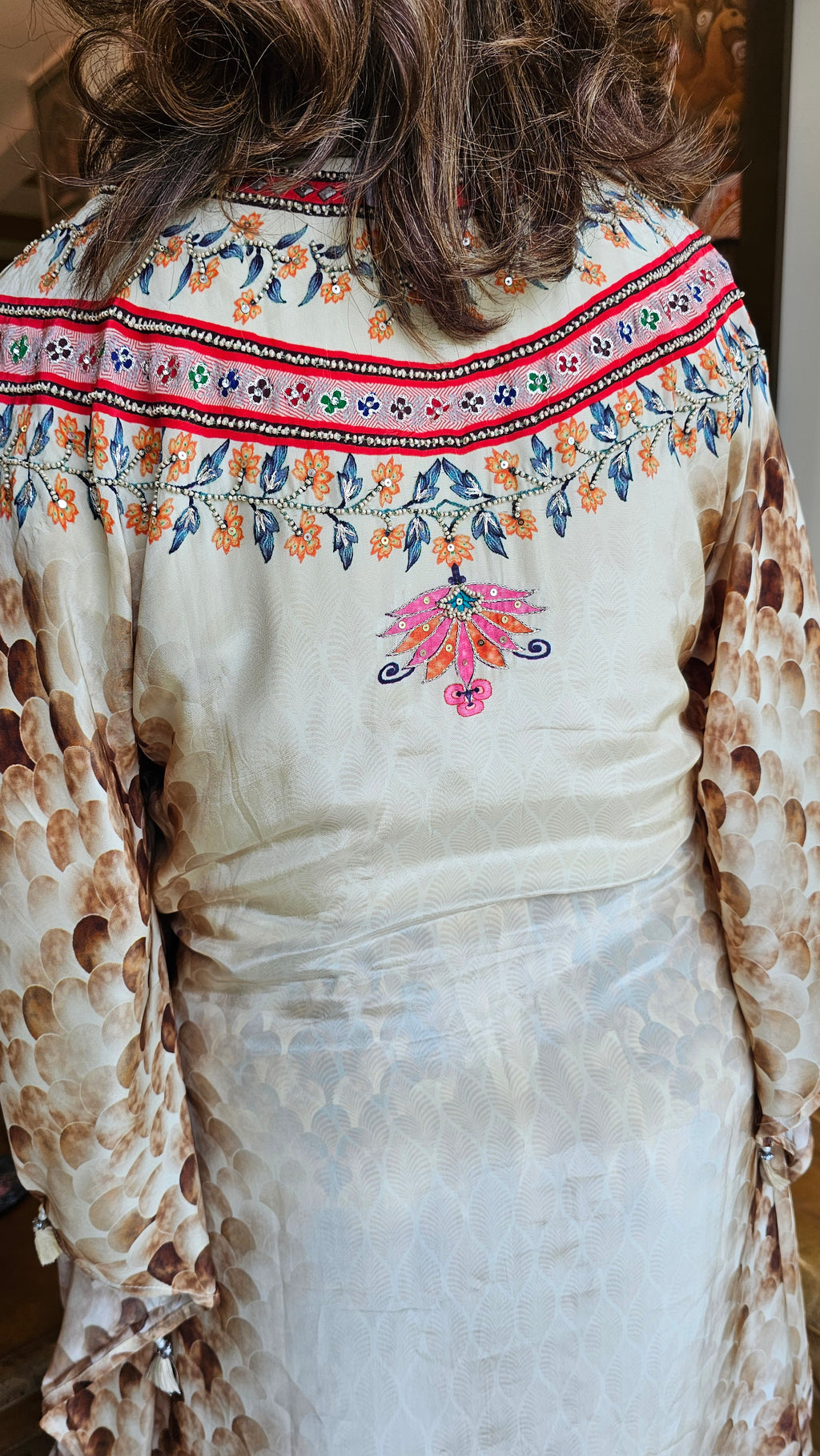 Beautiful Crepe Digital Printed Kaftan Outfit With Zari & Pearl Work