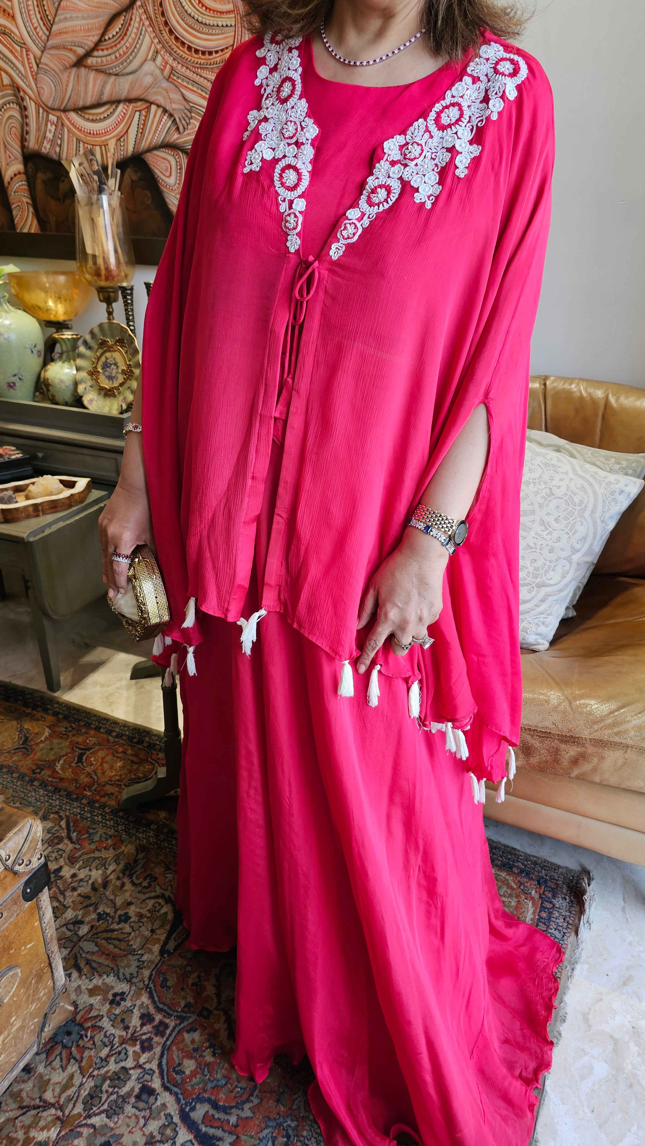 Stunning Chinon Outfit with Sequins & Pearl work