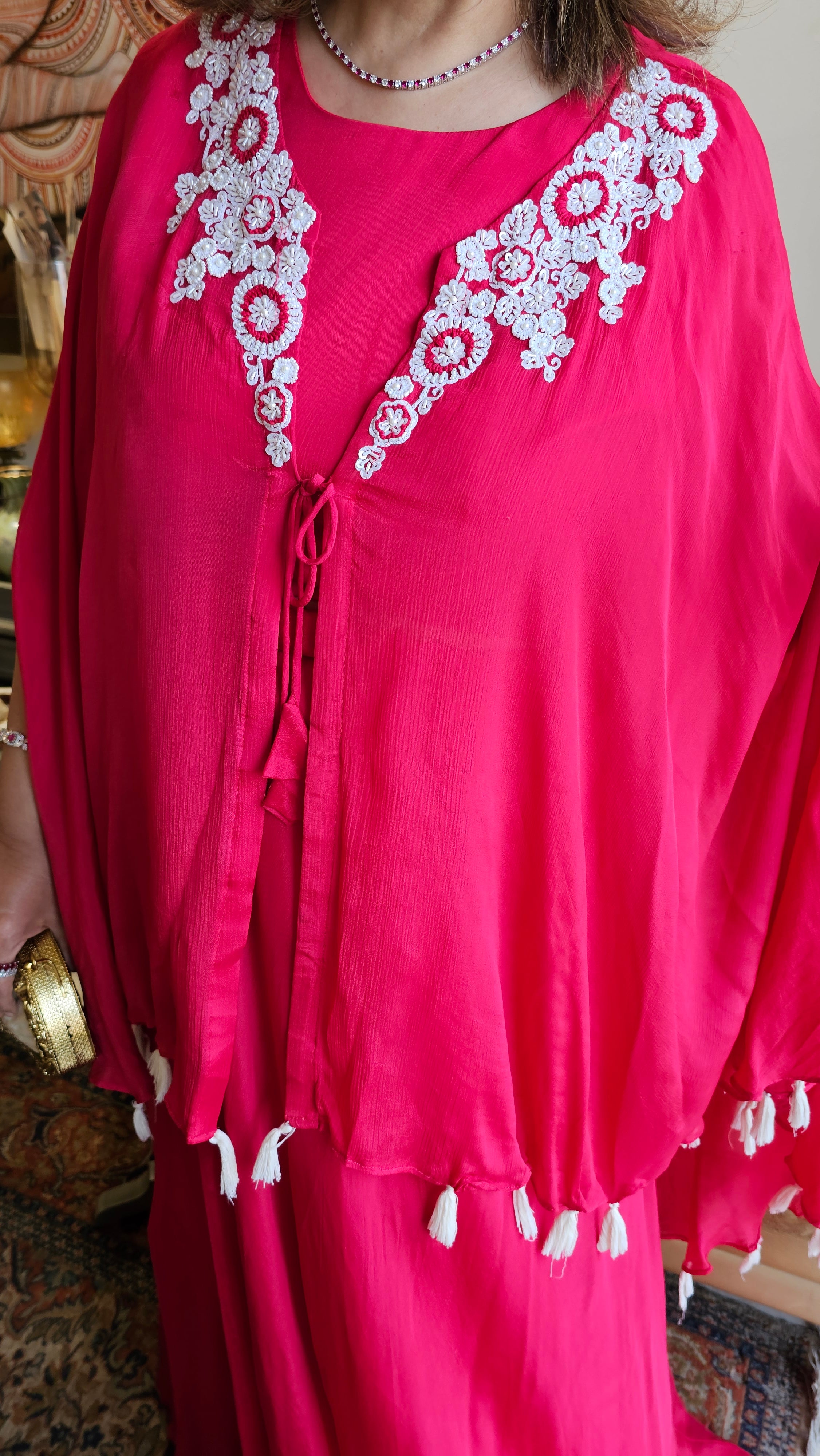 Stunning Chinon Outfit with Sequins & Pearl work