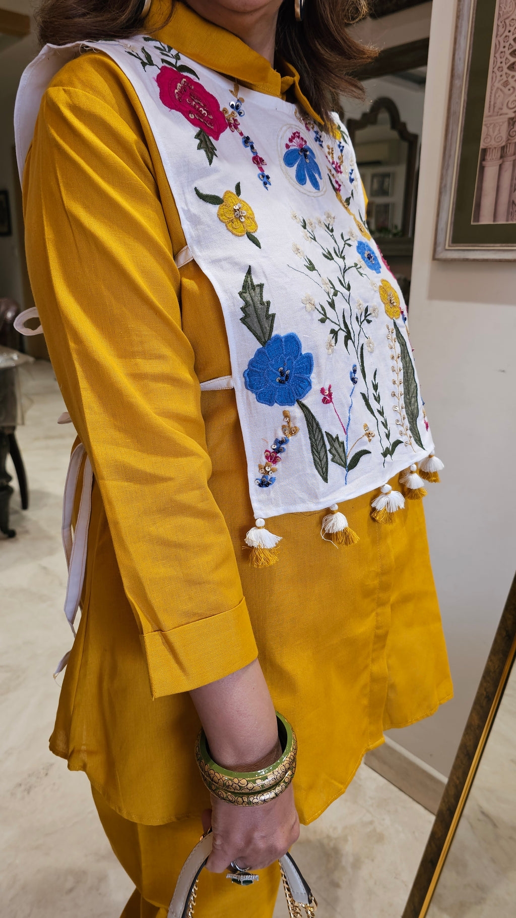 Beautiful Linen Outfit with Embroidered Detachable Yoke with Dori Tie Ups