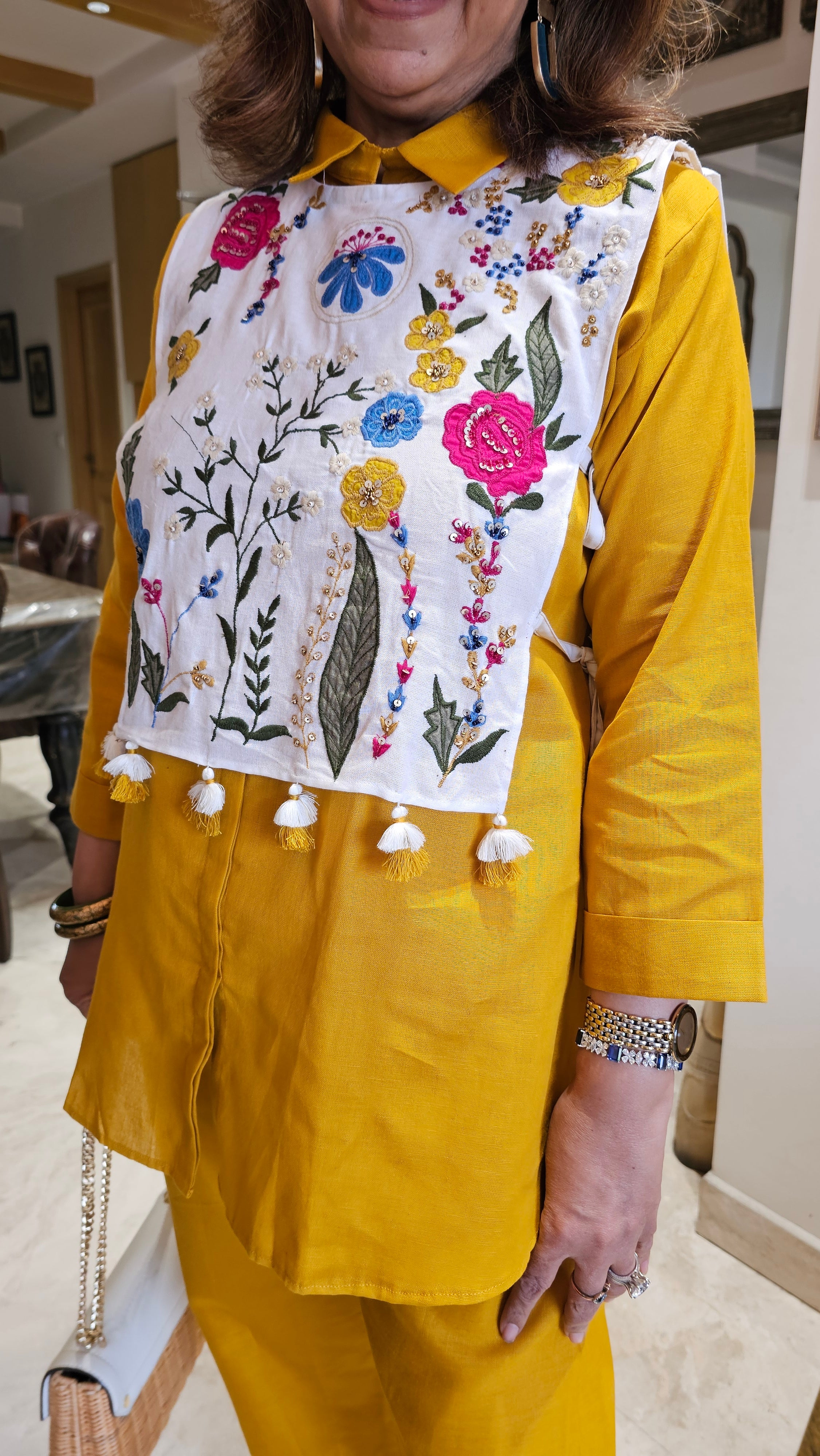 Beautiful Linen Outfit with Embroidered Detachable Yoke with Dori Tie Ups