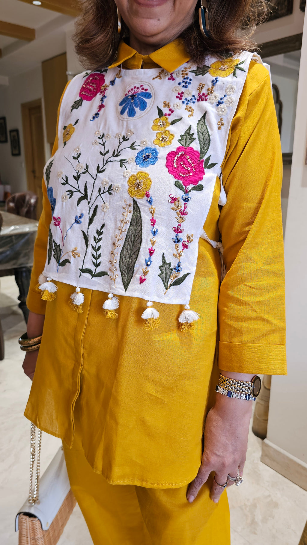 Beautiful Linen Outfit with Embroidered Detachable Yoke with Dori Tie Ups