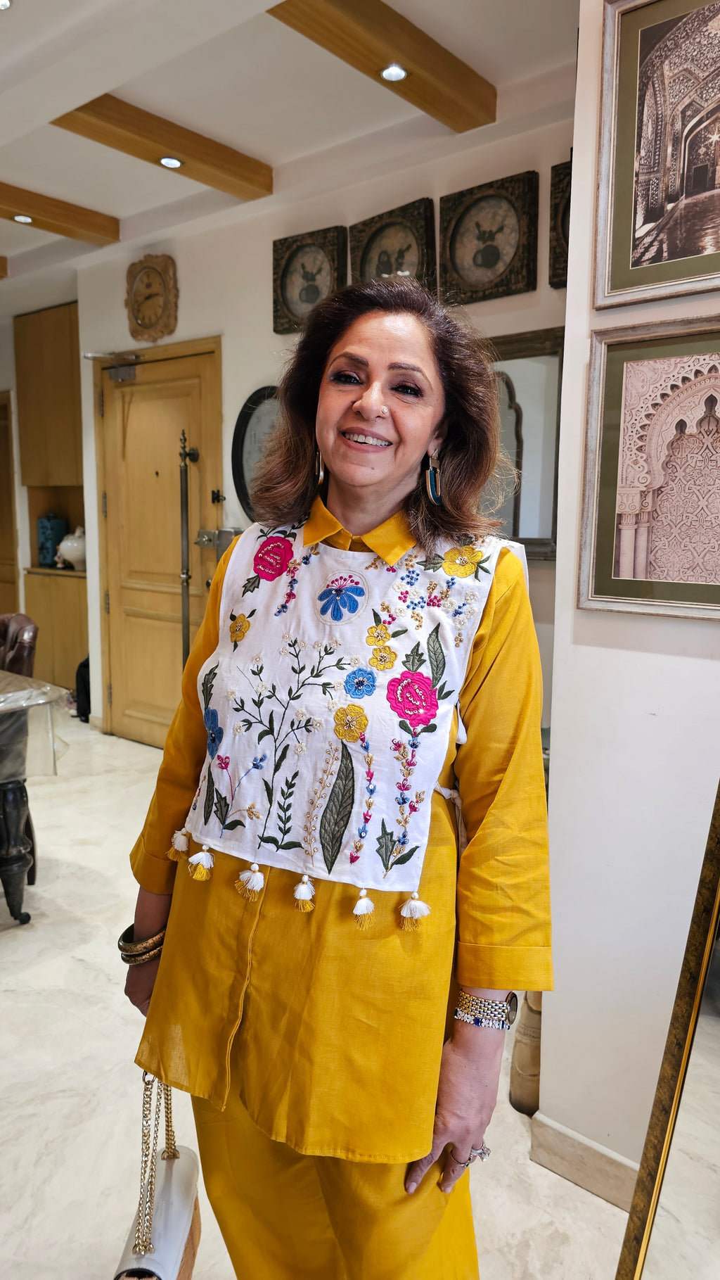 Beautiful Linen Outfit with Embroidered Detachable Yoke with Dori Tie Ups