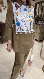 Beautiful Linen Outfit with Embroidered Detachable Yoke with Dori Tie Ups