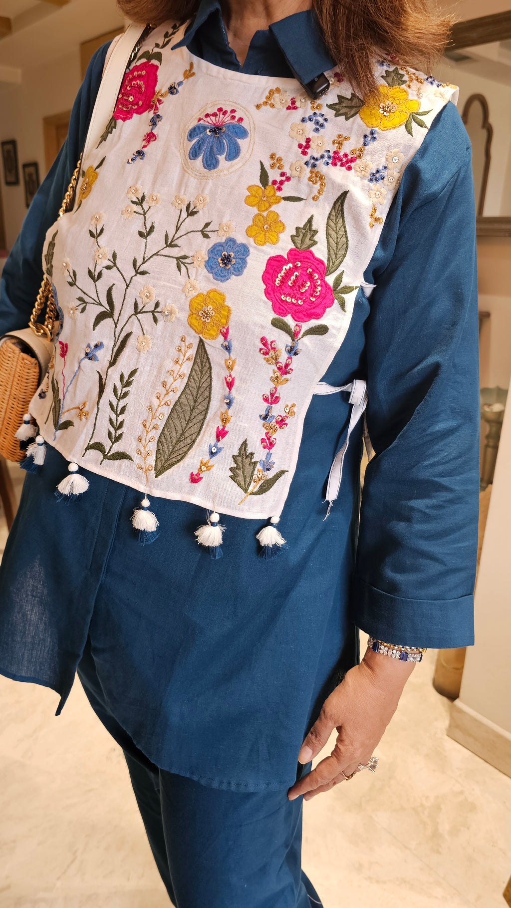Beautiful Linen Outfit with Embroidered Detachable Yoke with Dori Tie Ups