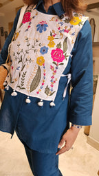 Beautiful Linen Outfit with Embroidered Detachable Yoke with Dori Tie Ups