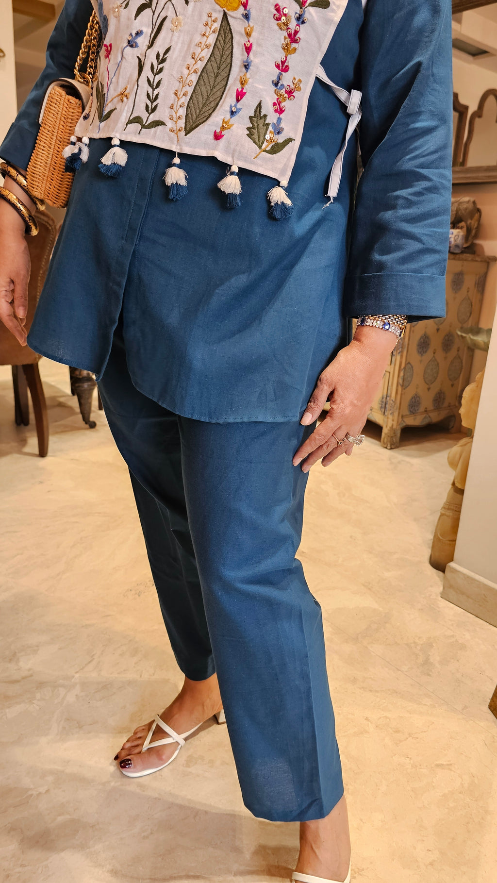 Beautiful Linen Outfit with Embroidered Detachable Yoke with Dori Tie Ups