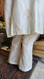 Beautiful Chanderi Top with Embroidery Dressed with Crochet Buttons & with Cotton Chikan Bottom