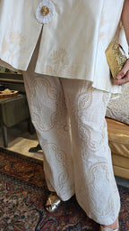 Beautiful Chanderi Top with Embroidery Dressed with Crochet Buttons & with Cotton Chikan Bottom