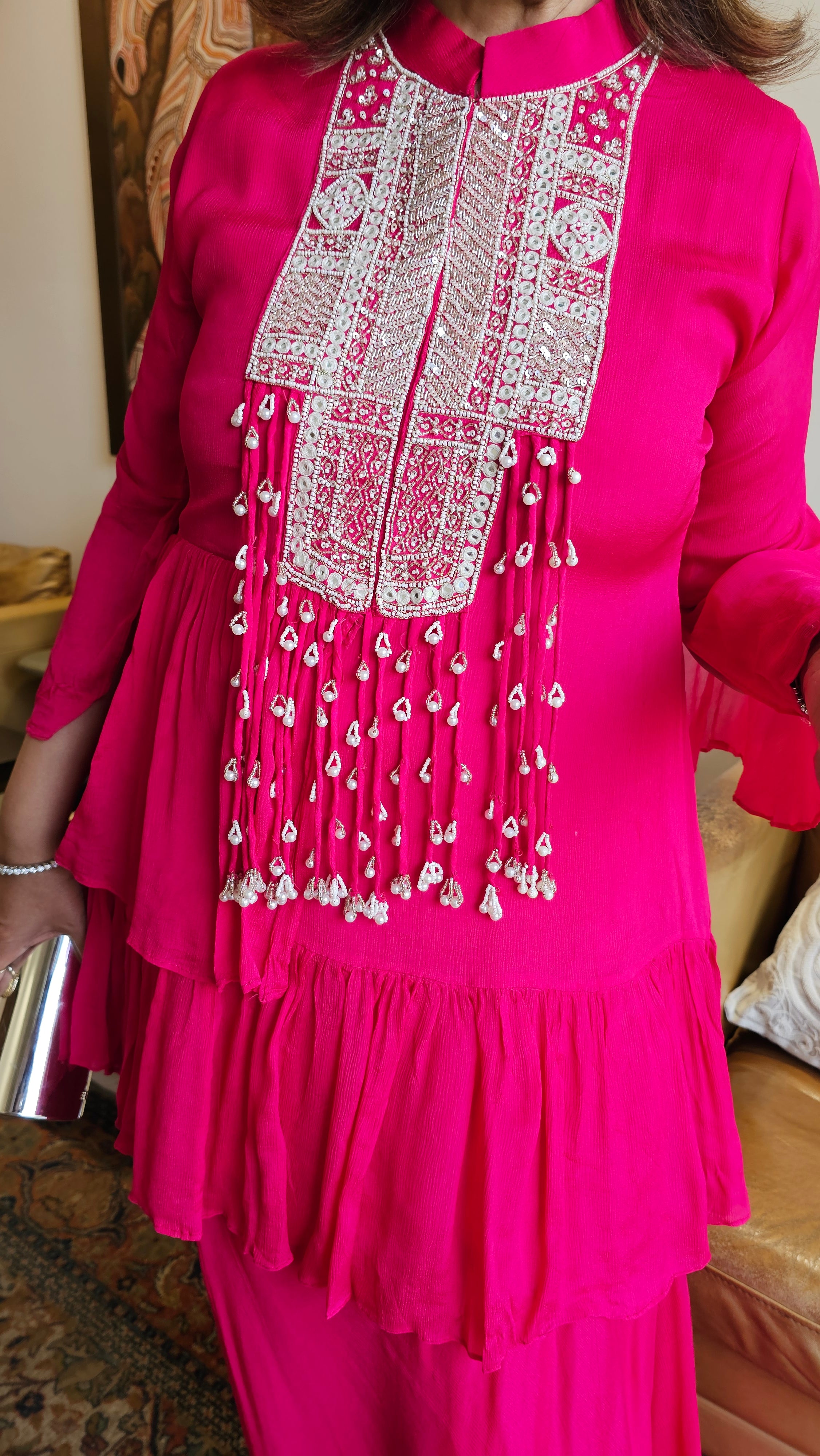 Beautiful Chinon Outfit with Pearl & Hand work