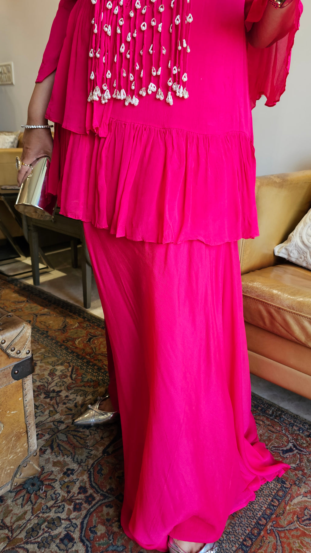Beautiful Chinon Outfit with Pearl & Hand work