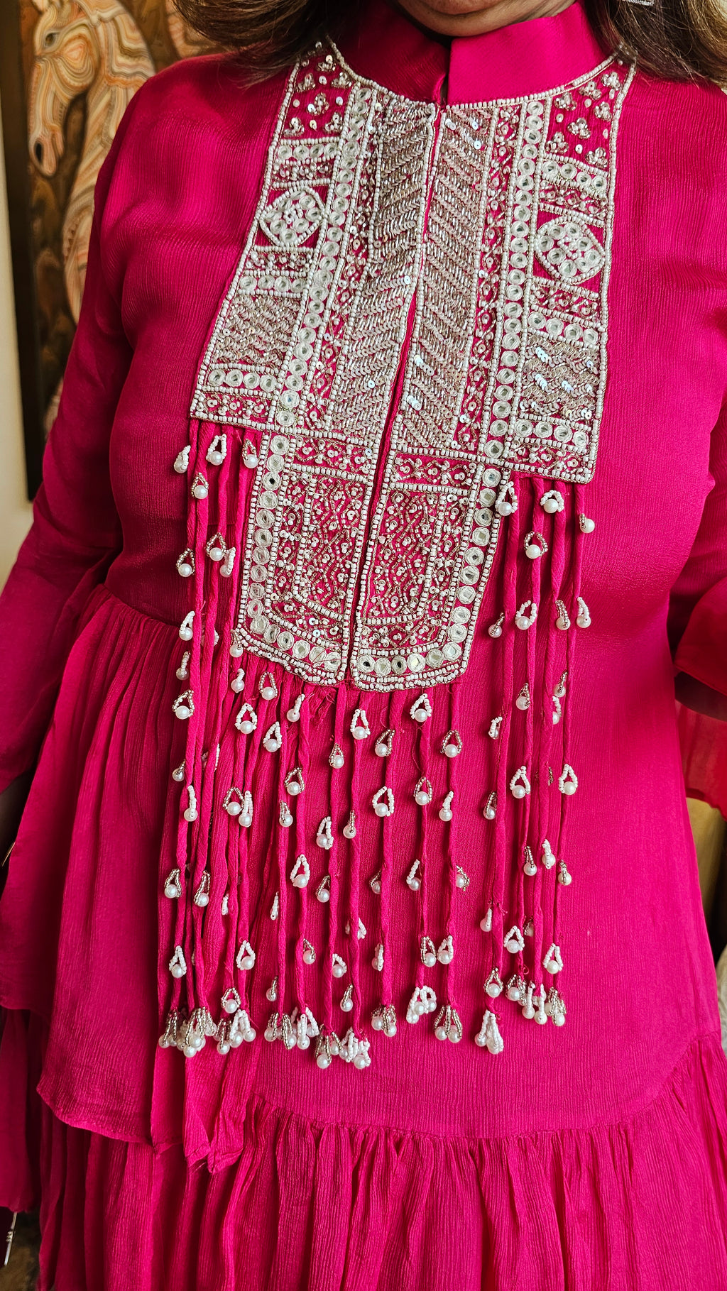 Beautiful Chinon Outfit with Pearl & Hand work