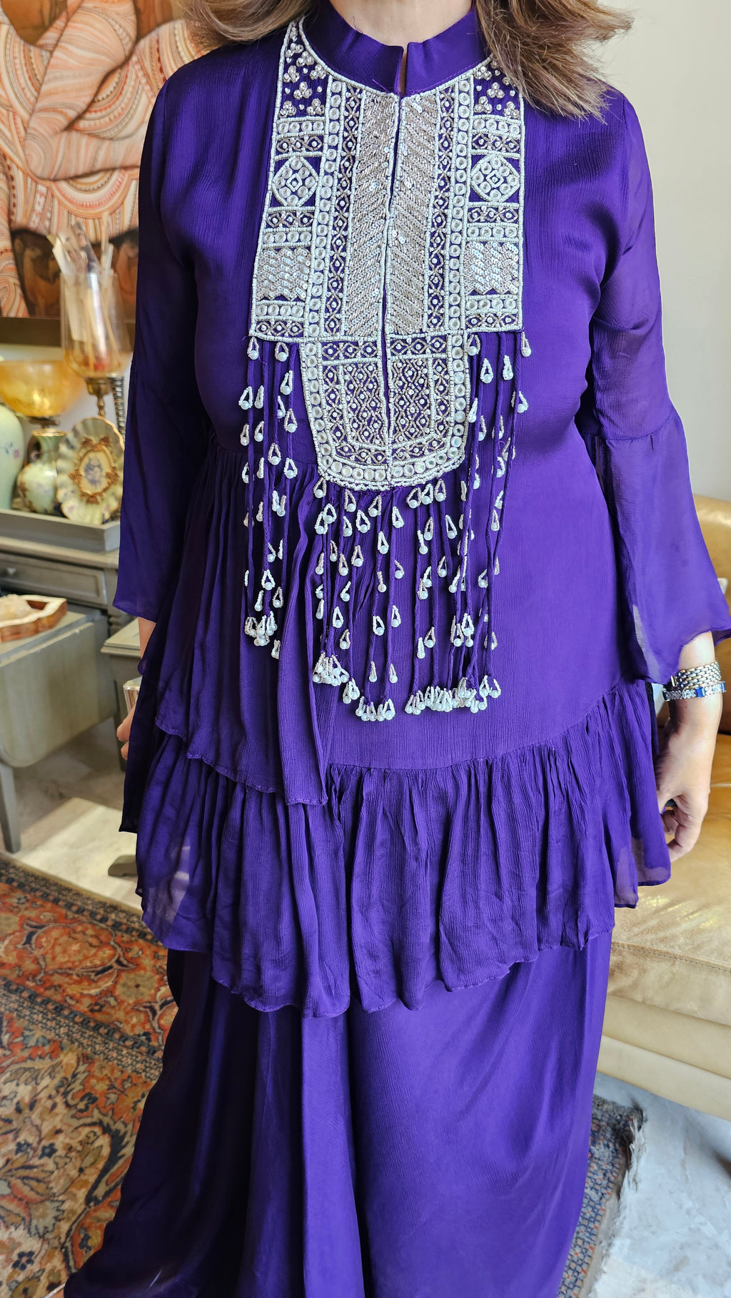 Beautiful Chinon Outfit with Pearl & Hand work