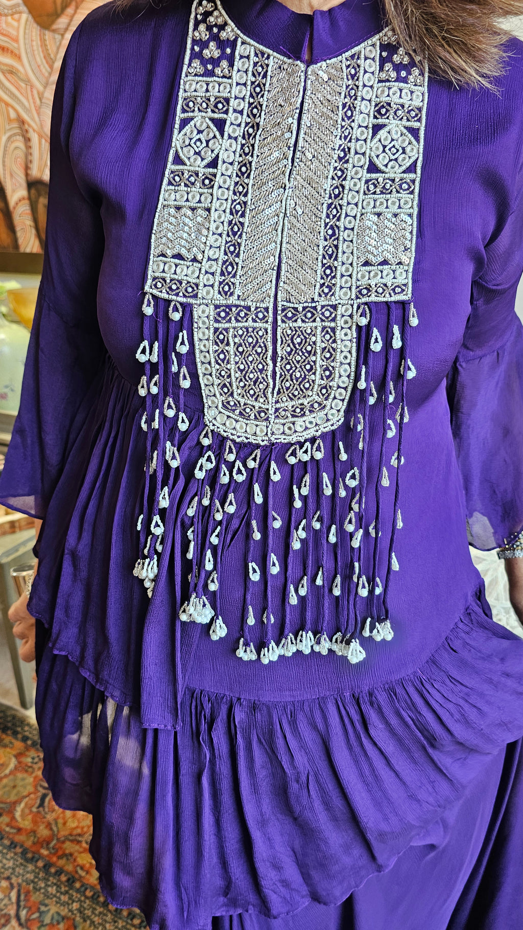 Beautiful Chinon Outfit with Pearl & Hand work