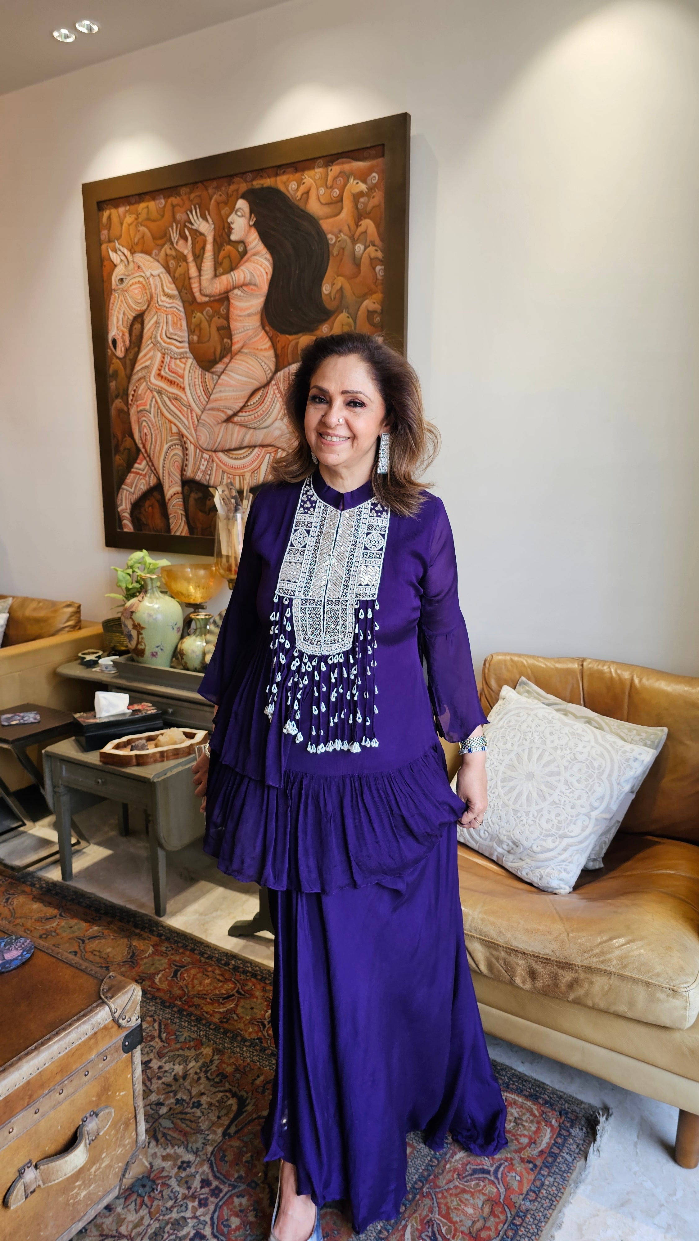 Beautiful Chinon Outfit with Pearl & Hand work