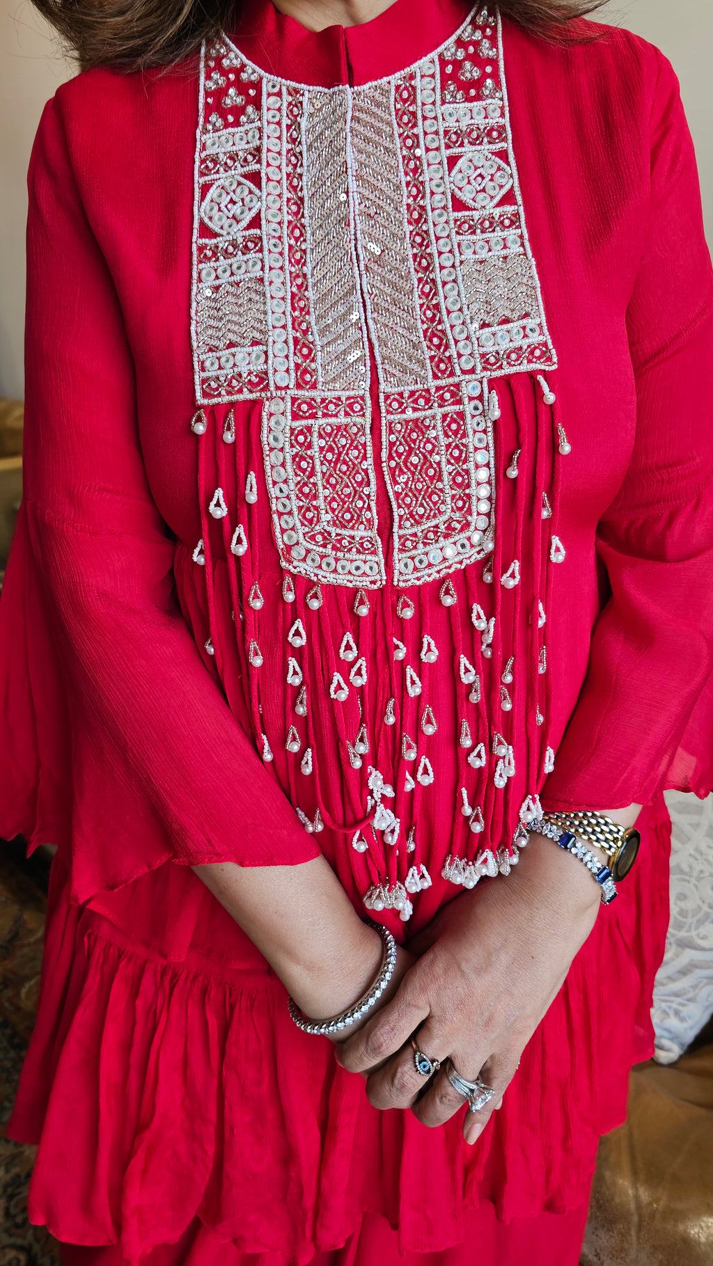 Beautiful Chinon Outfit with Pearl & Hand work