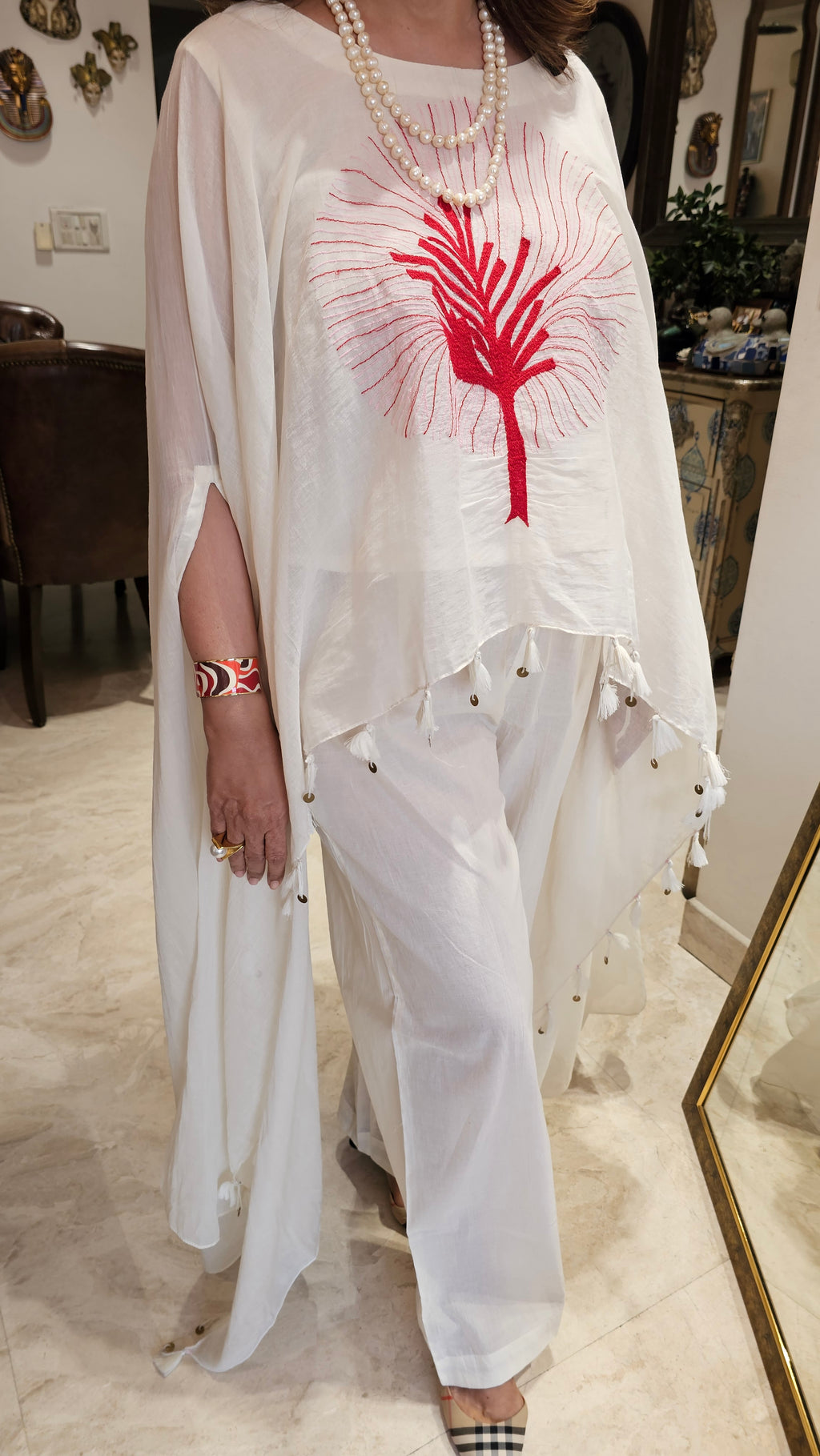Beautiful Mul Cotton Cape Style Coord Set with Thread Work