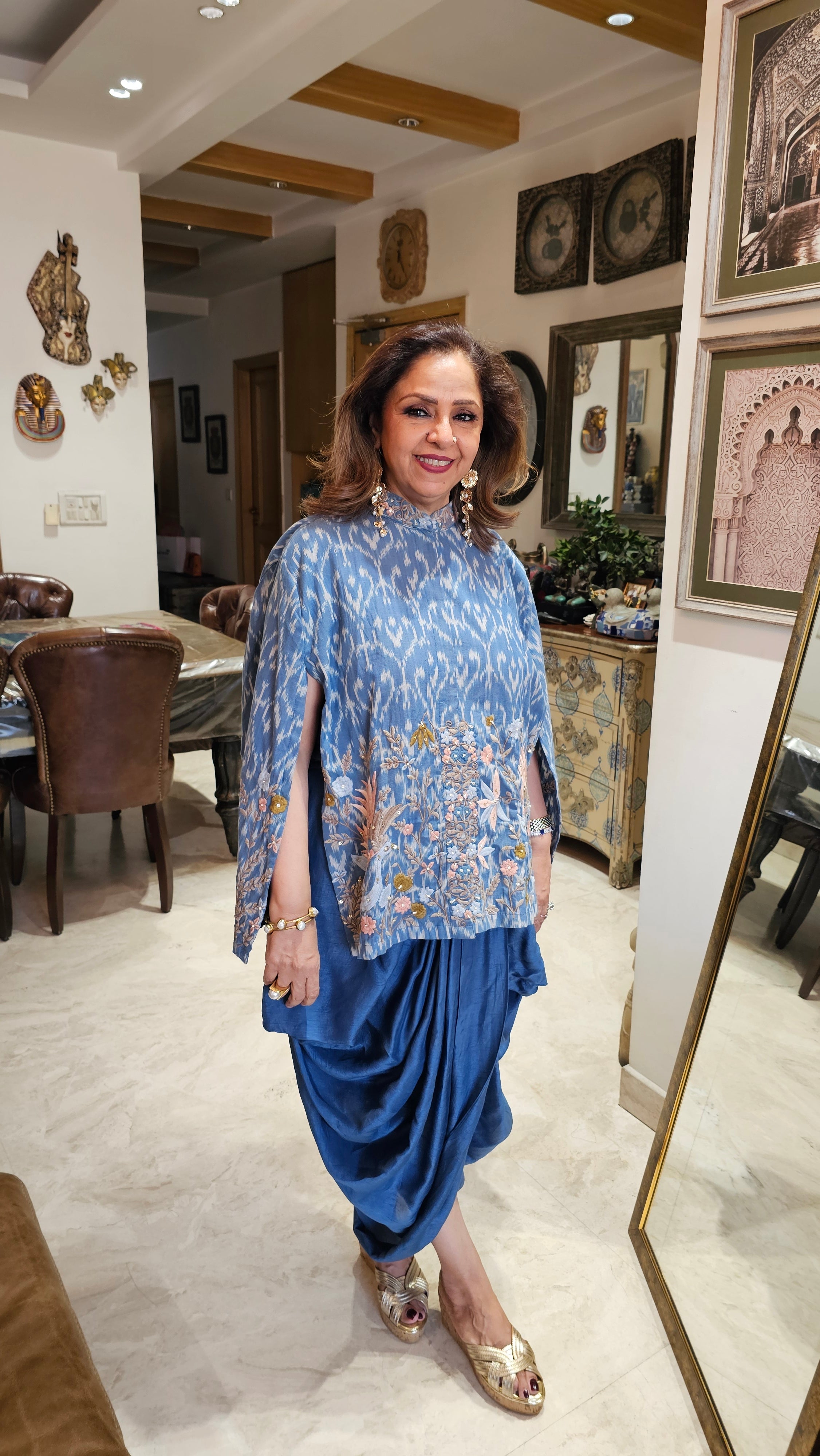 Beautiful Linen Cotton Dhoti Style Outfit with Thread work