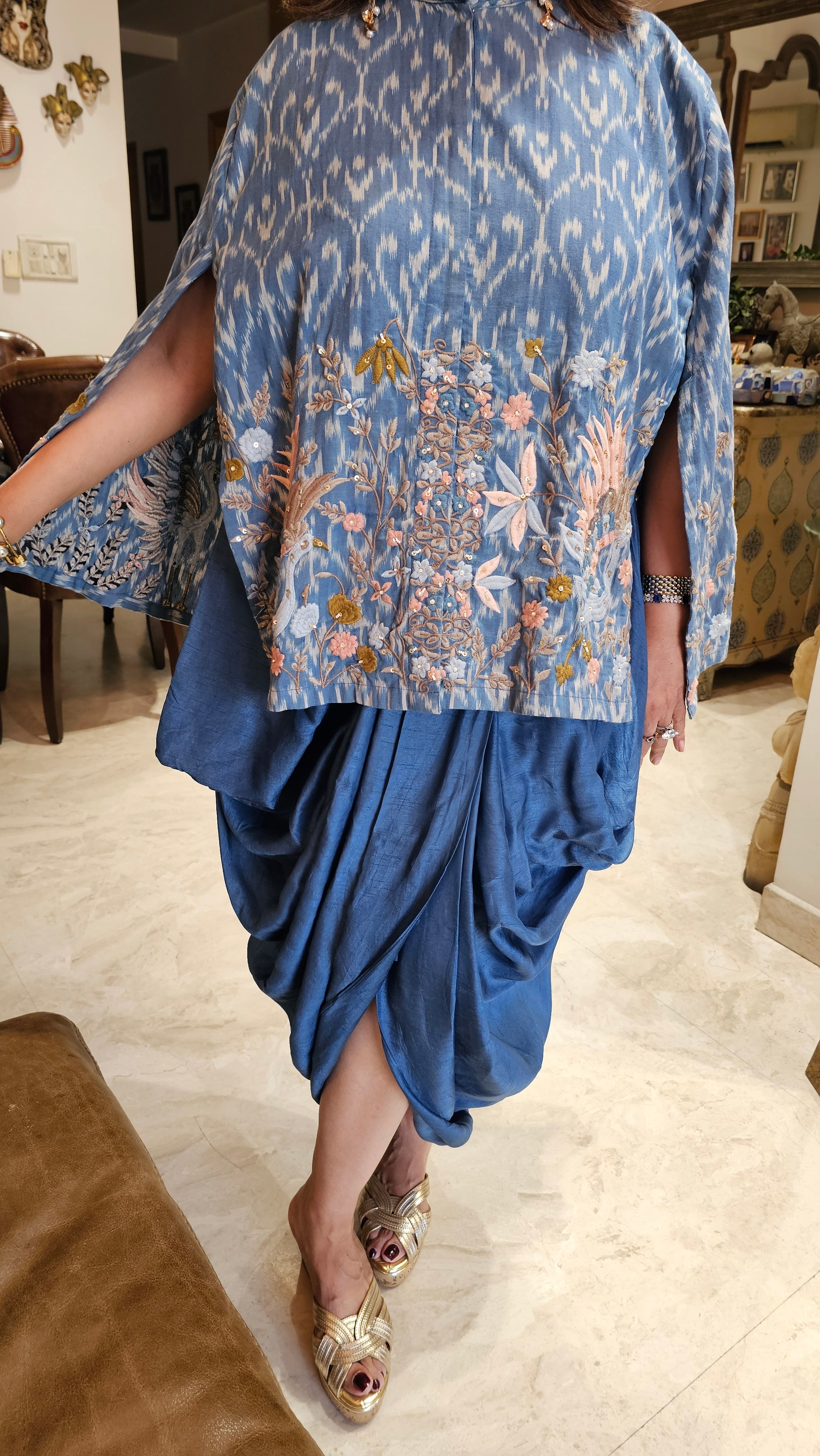 Beautiful Linen Cotton Dhoti Style Outfit with Thread work
