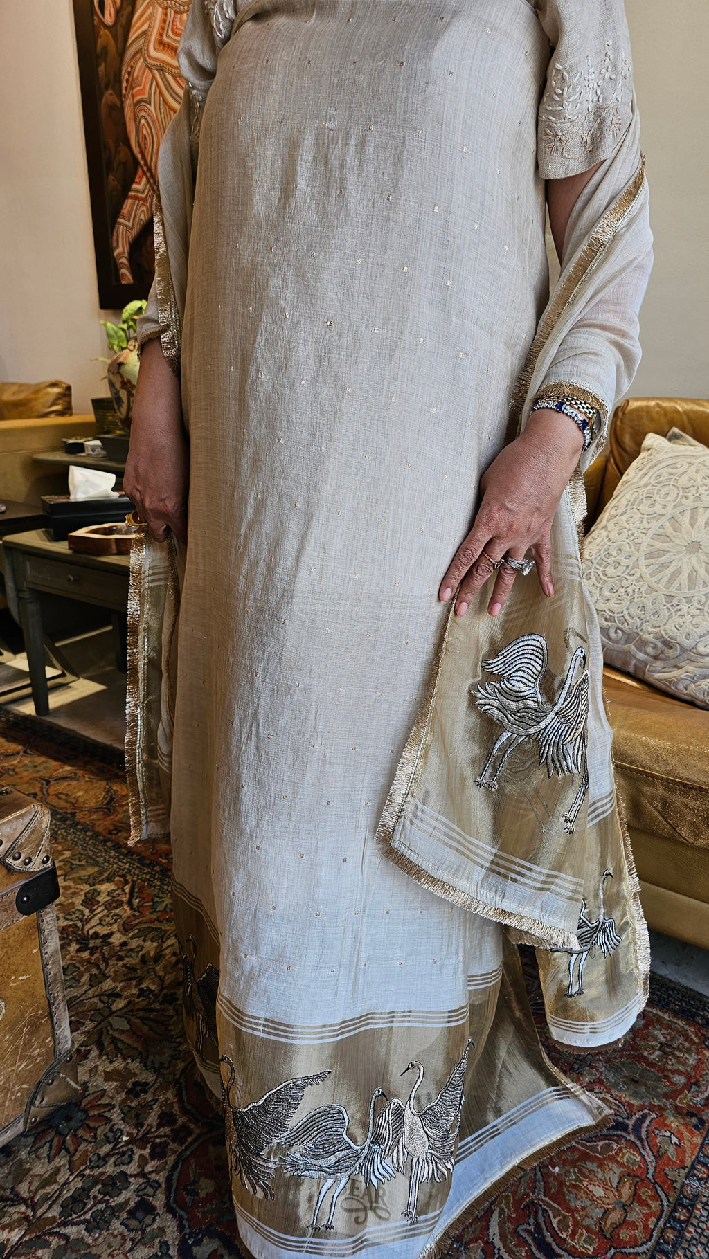 Beautiful Mul Chanderi Embellelished with Hand Embroidery
