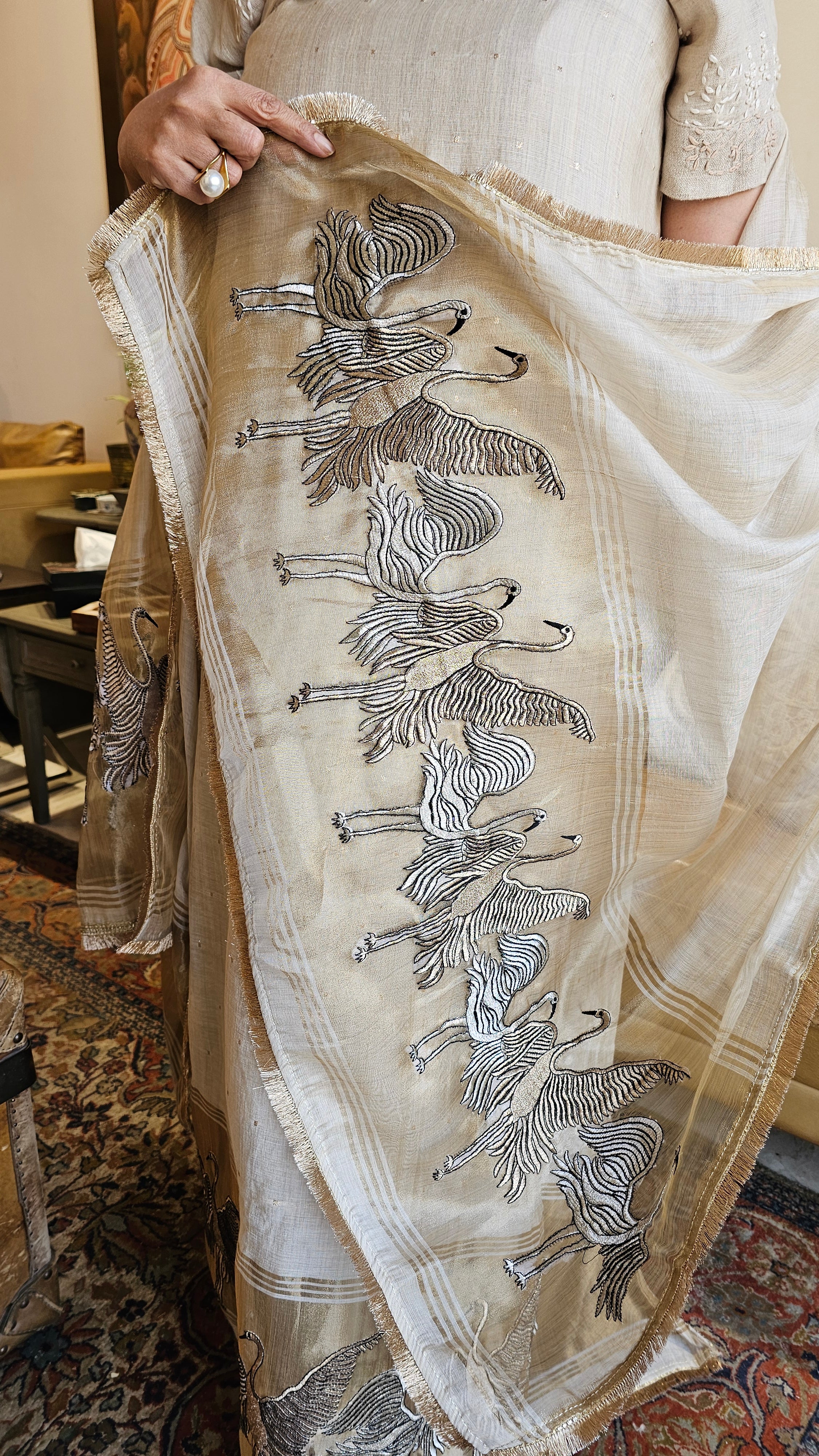 Beautiful Mul Chanderi Embellelished with Hand Embroidery