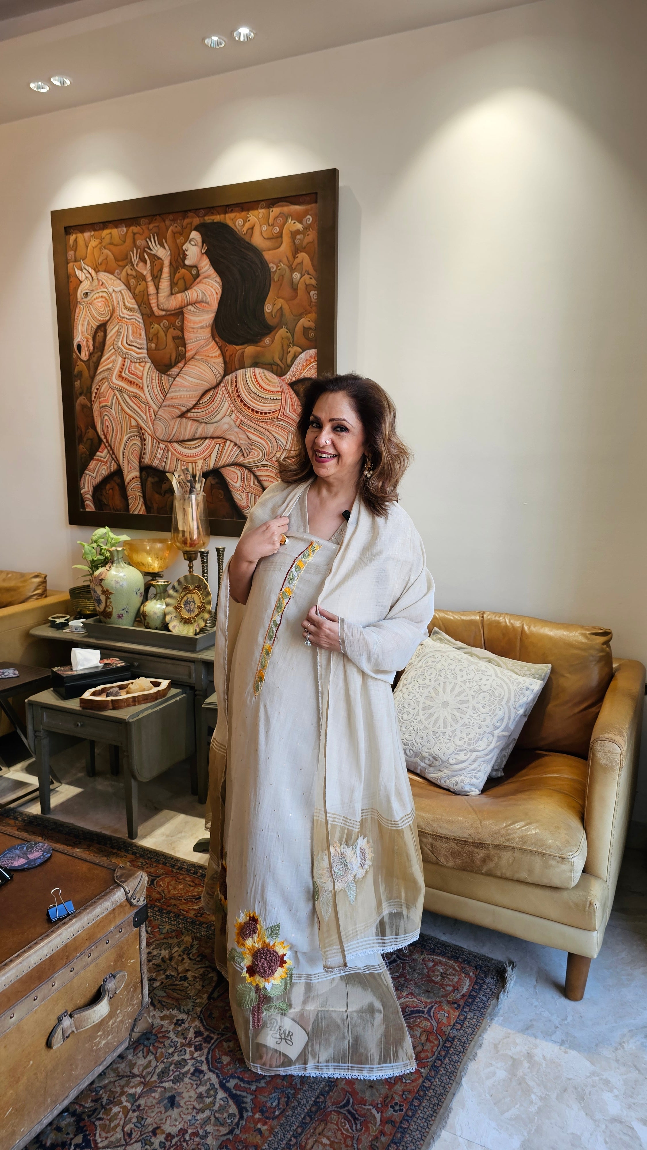 Stunning Mul Chanderi Suit with Hand Embroidery and Lace work