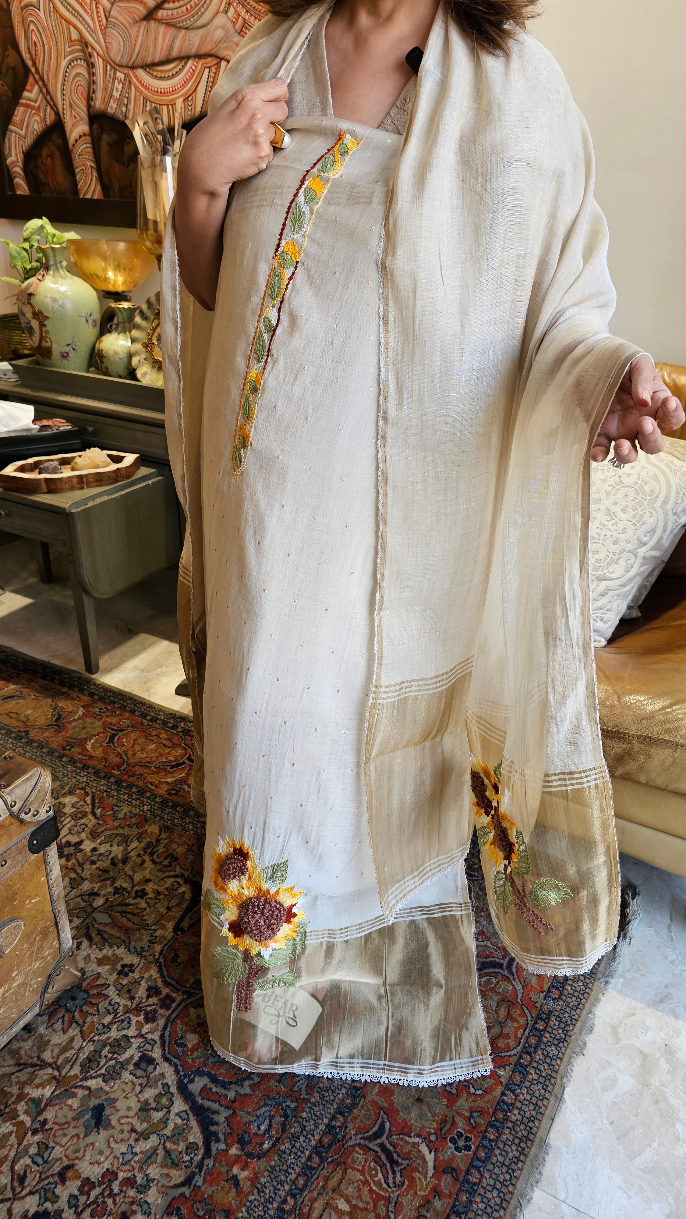 Stunning Mul Chanderi Suit with Hand Embroidery and Lace work