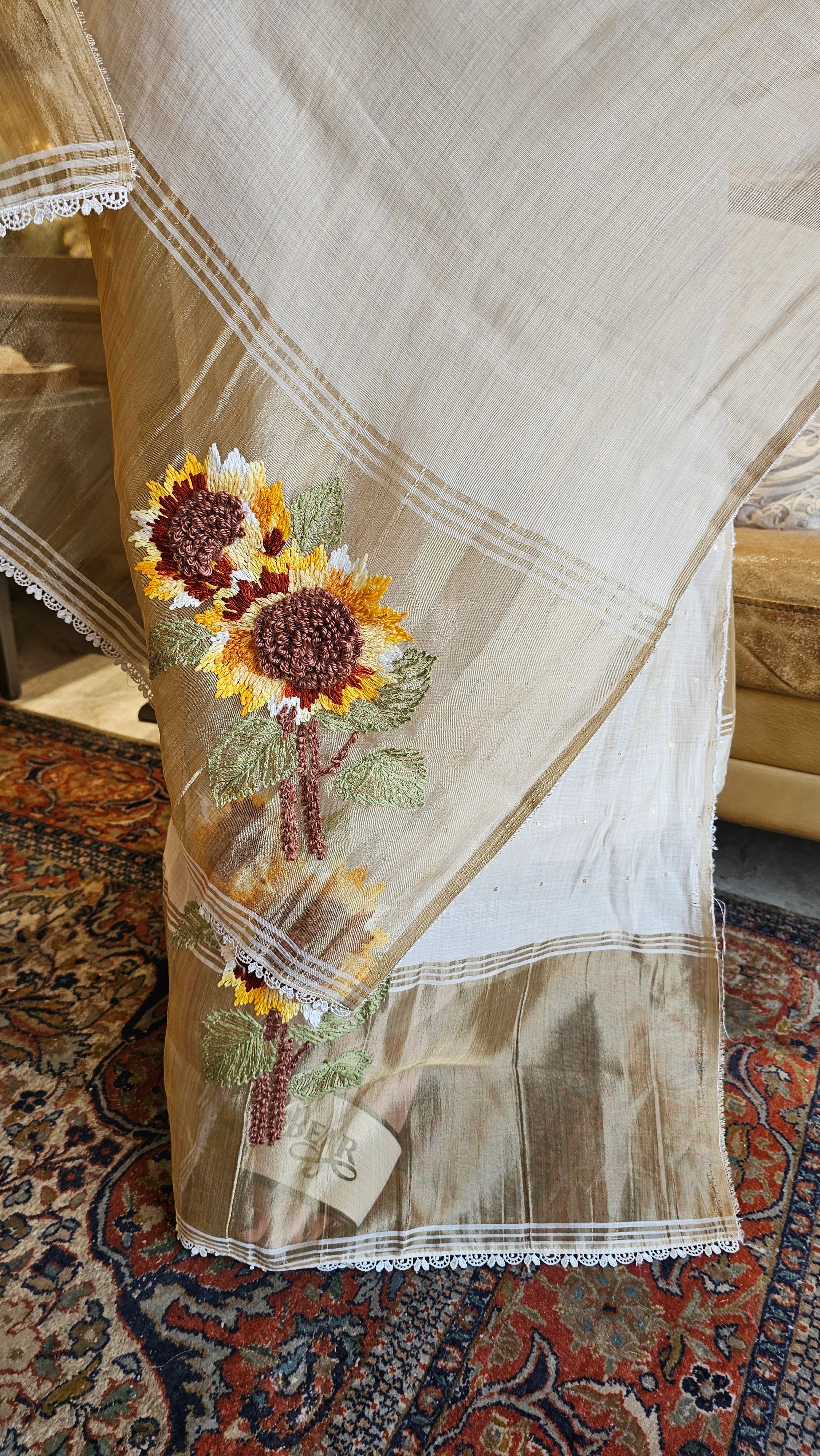 Stunning Mul Chanderi Suit with Hand Embroidery and Lace work