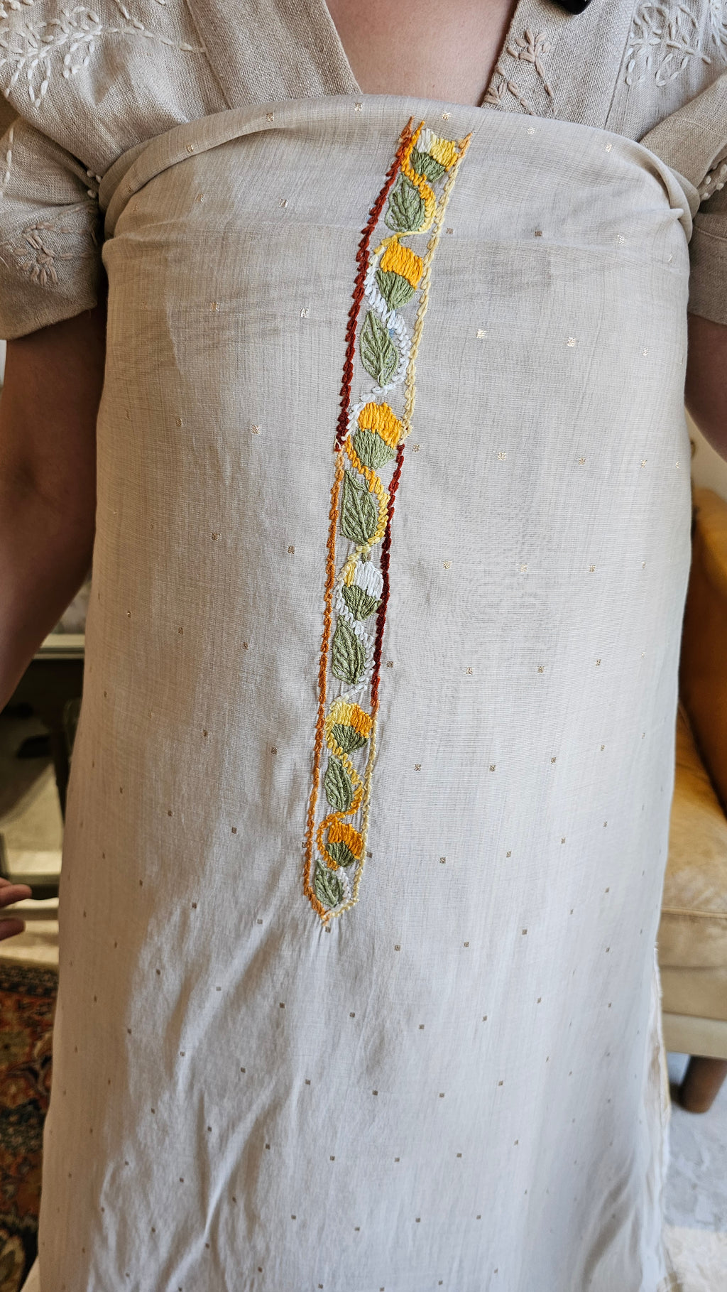 Stunning Mul Chanderi Suit with Hand Embroidery and Lace work