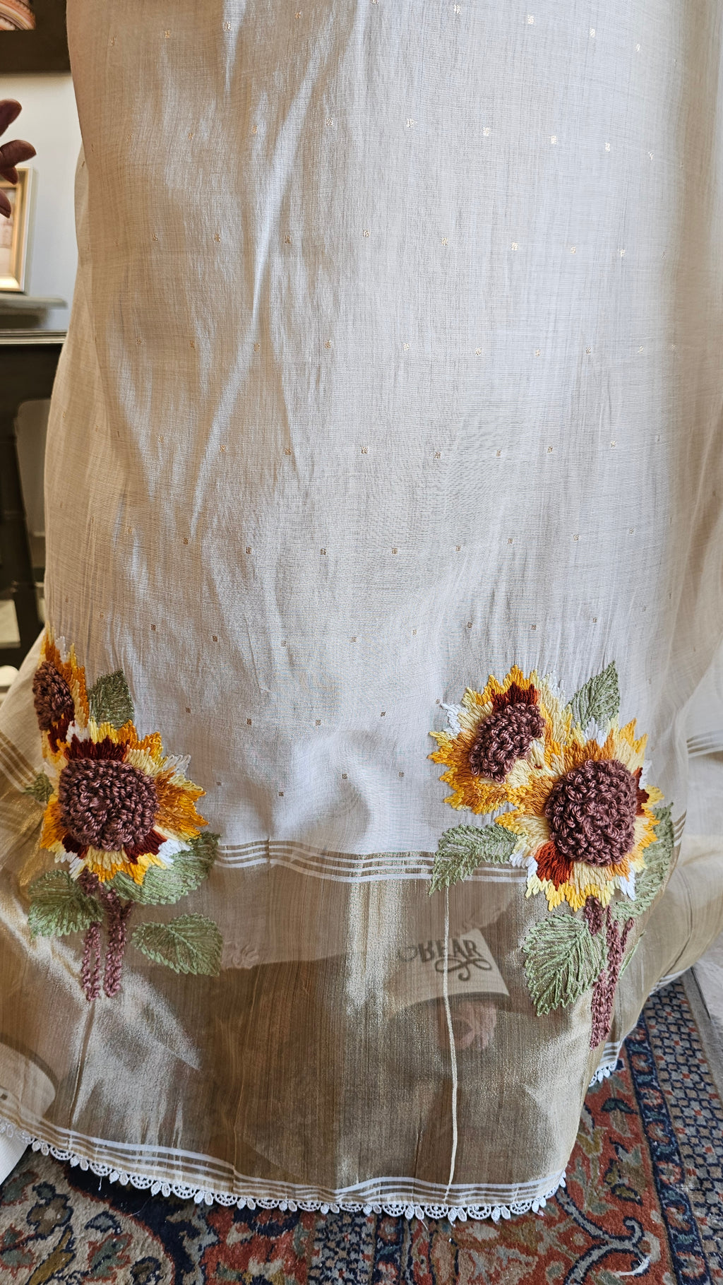 Stunning Mul Chanderi Suit with Hand Embroidery and Lace work