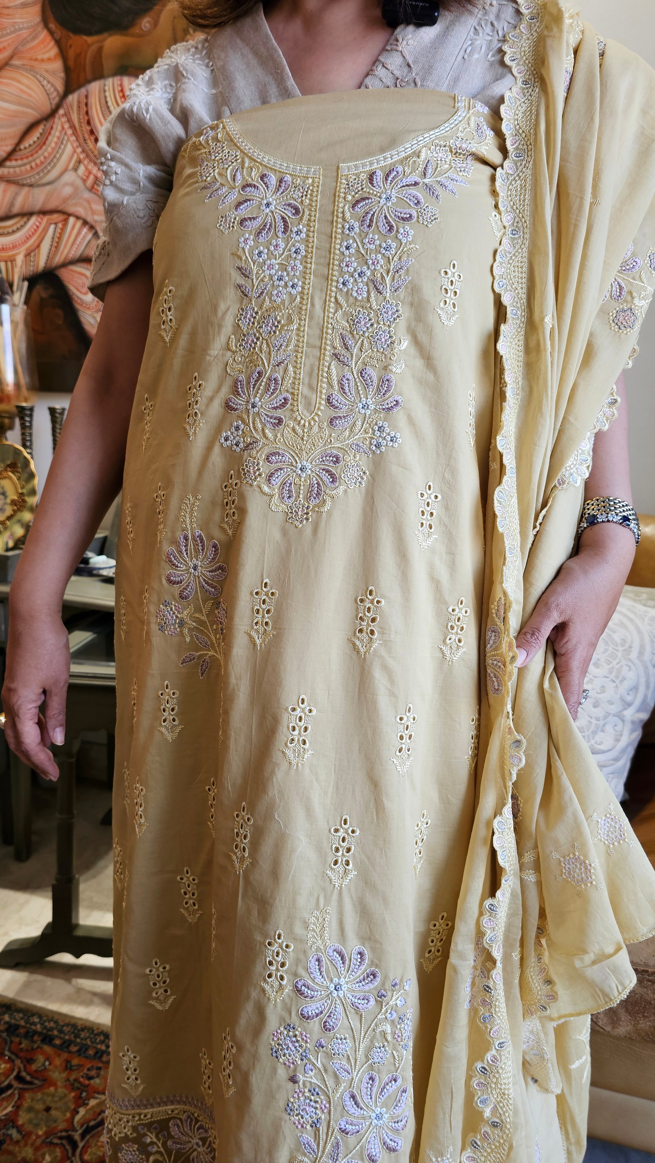 Beautiful Pure Cotton Suit with Chikan Embroidery Work