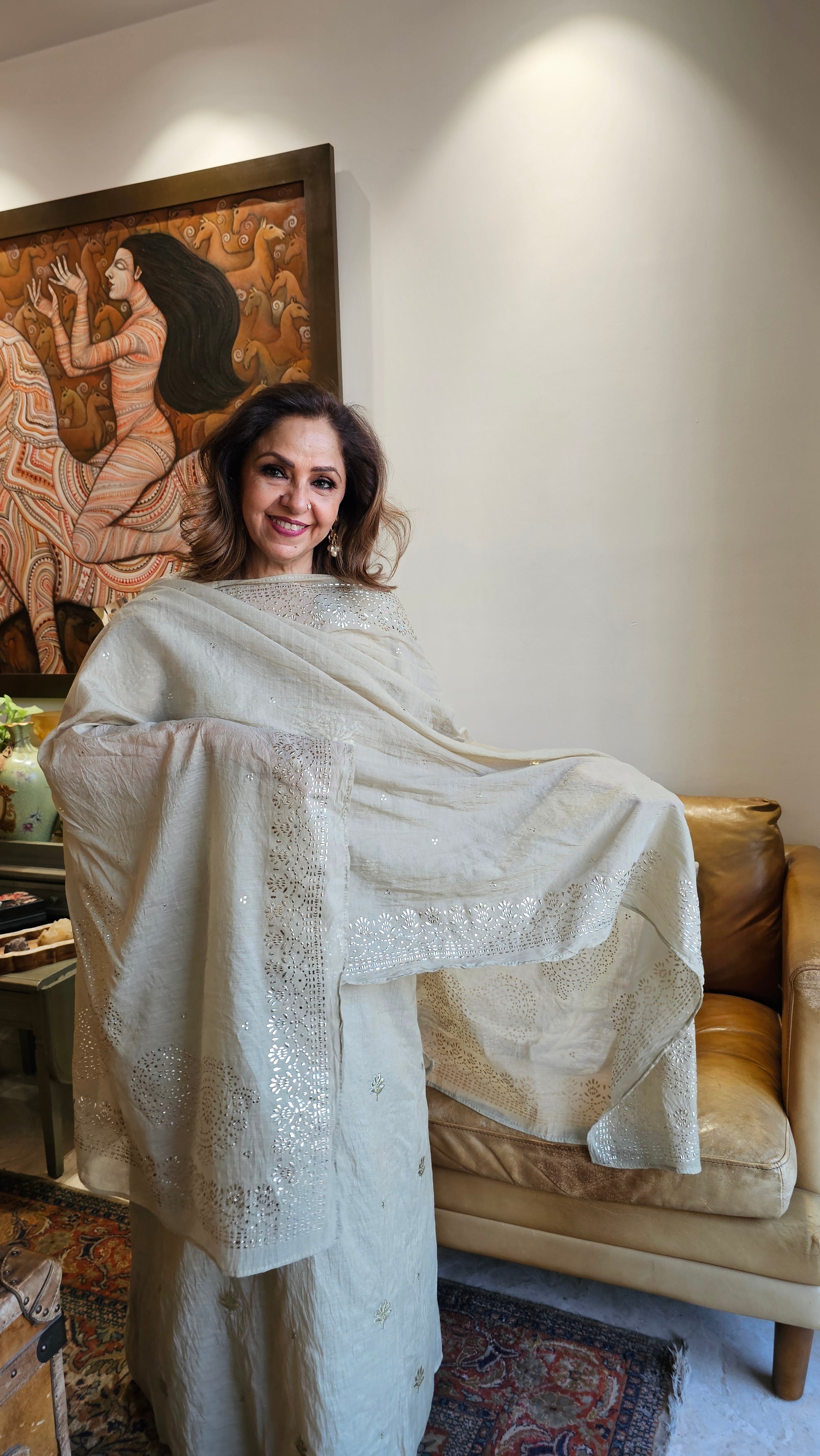 Beautiful Pure Mul Suit with Pitta Zari & Mukaish Work