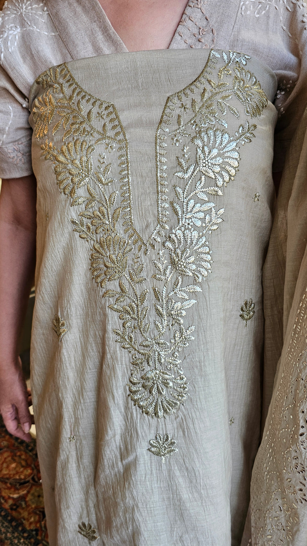 Beautiful Pure Mul Suit with Pitta Zari & Mukaish Work