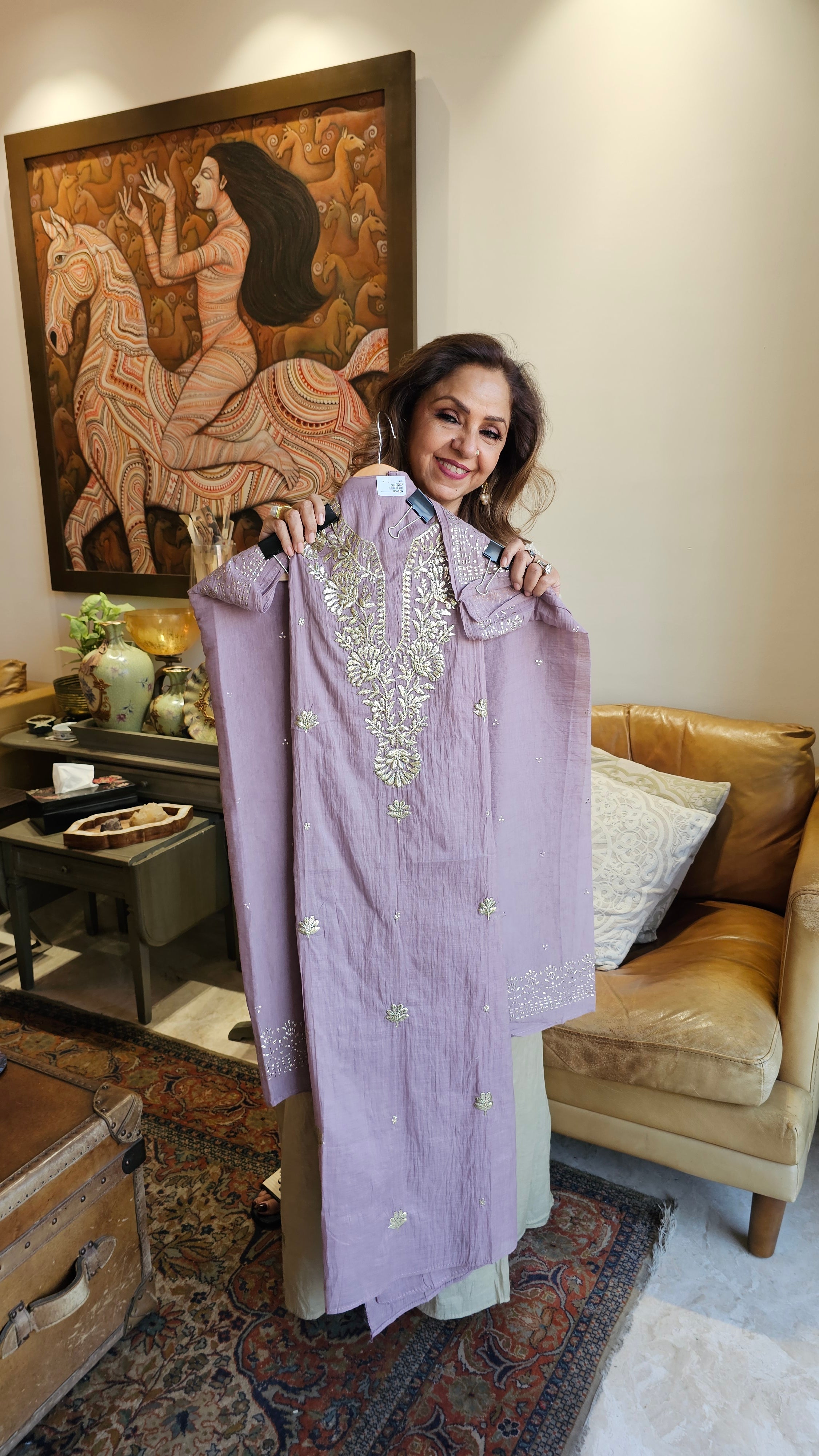 Beautiful Pure Mul Suit with Pitta Zari & Mukaish Work