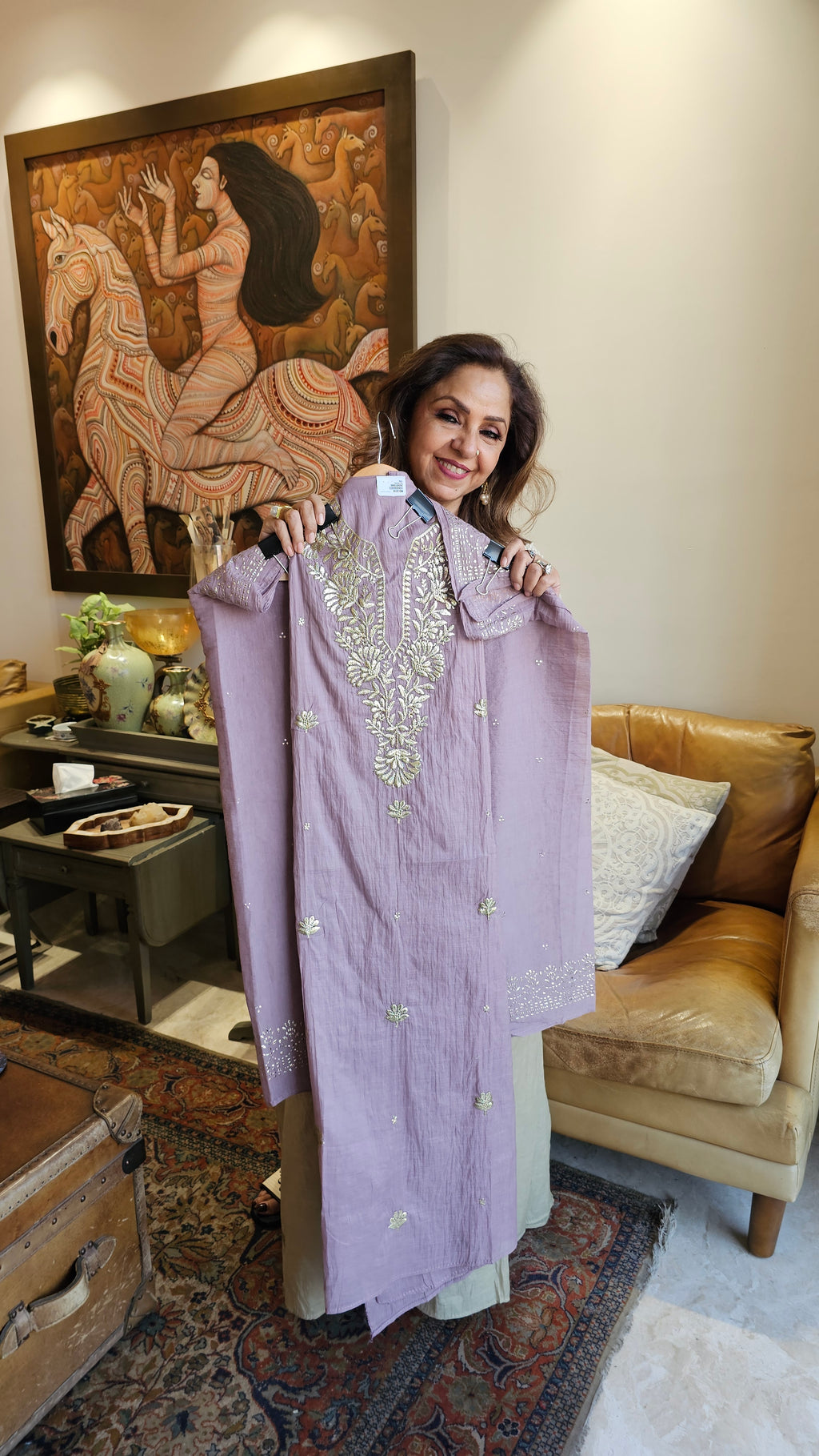 Beautiful Pure Mul Suit with Pitta Zari & Mukaish Work