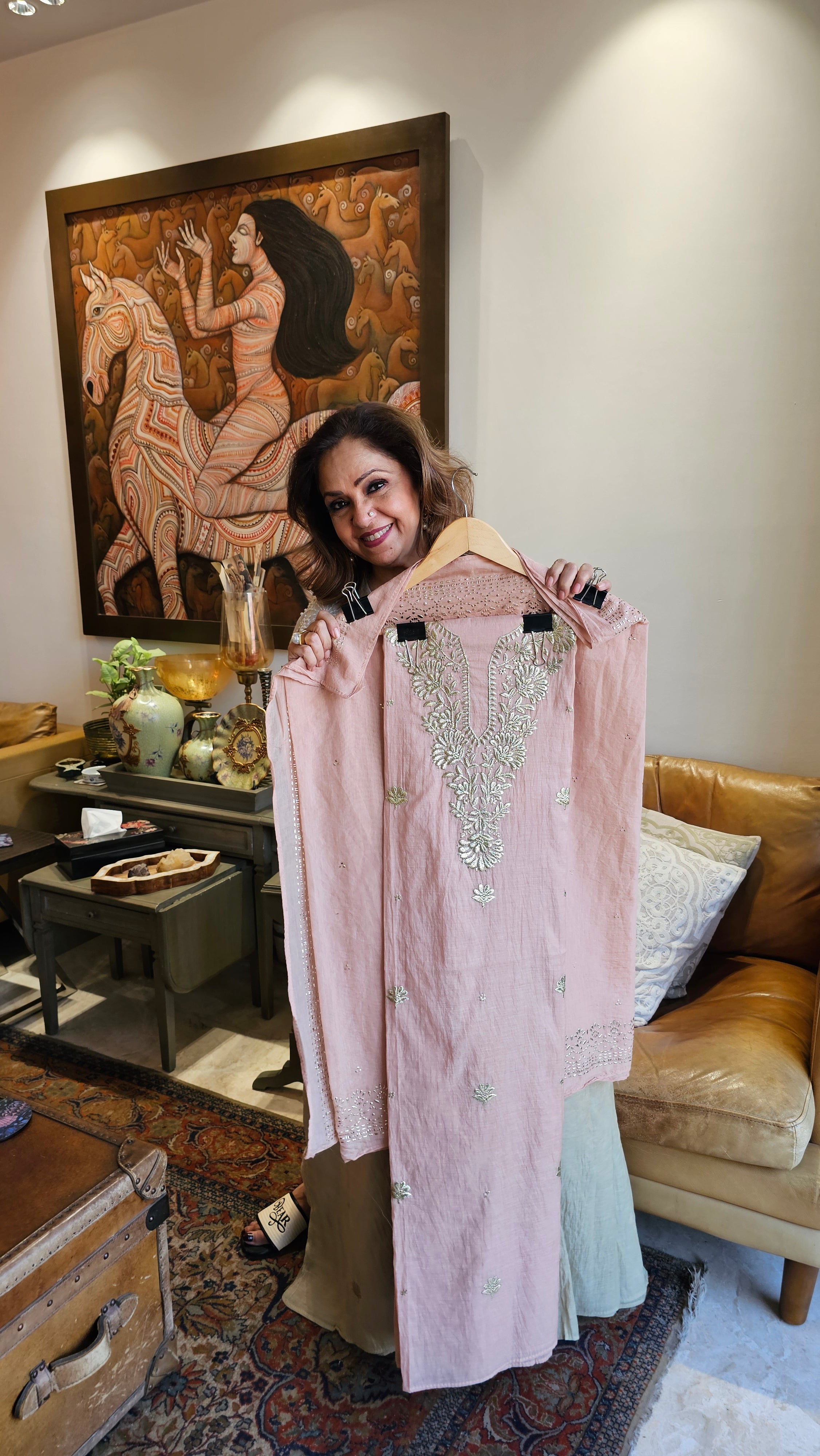 Beautiful Pure Mul Suit with Pitta Zari & Mukaish Work