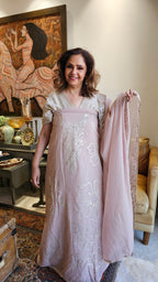 Beautiful Mul Chanderi Suit with Leather Applique Patch Work