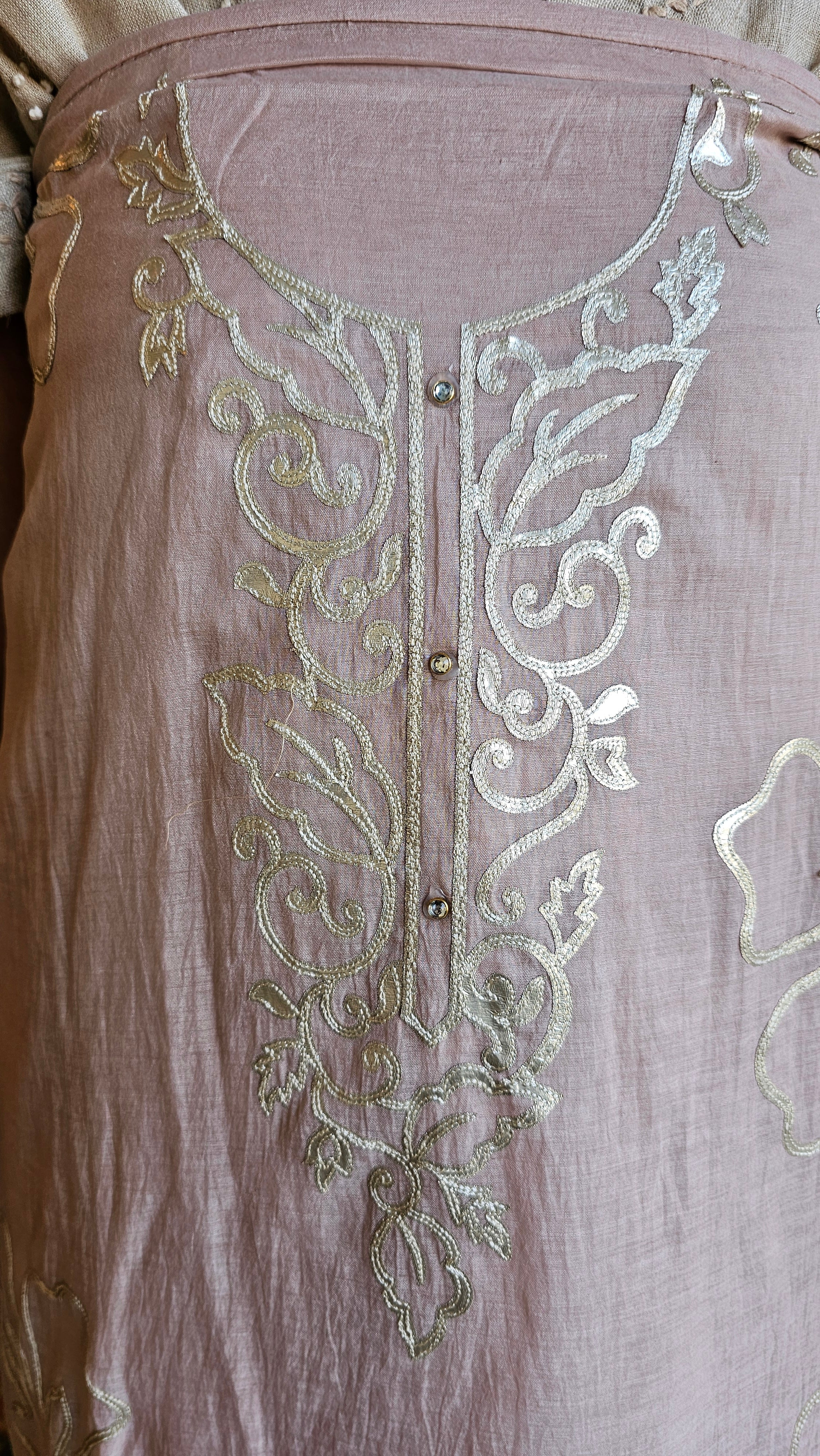 Beautiful Mul Chanderi Suit with Leather Applique Patch Work