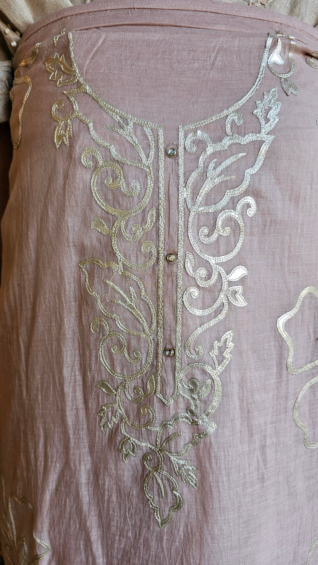 Beautiful Mul Chanderi Suit with Leather Applique Patch Work