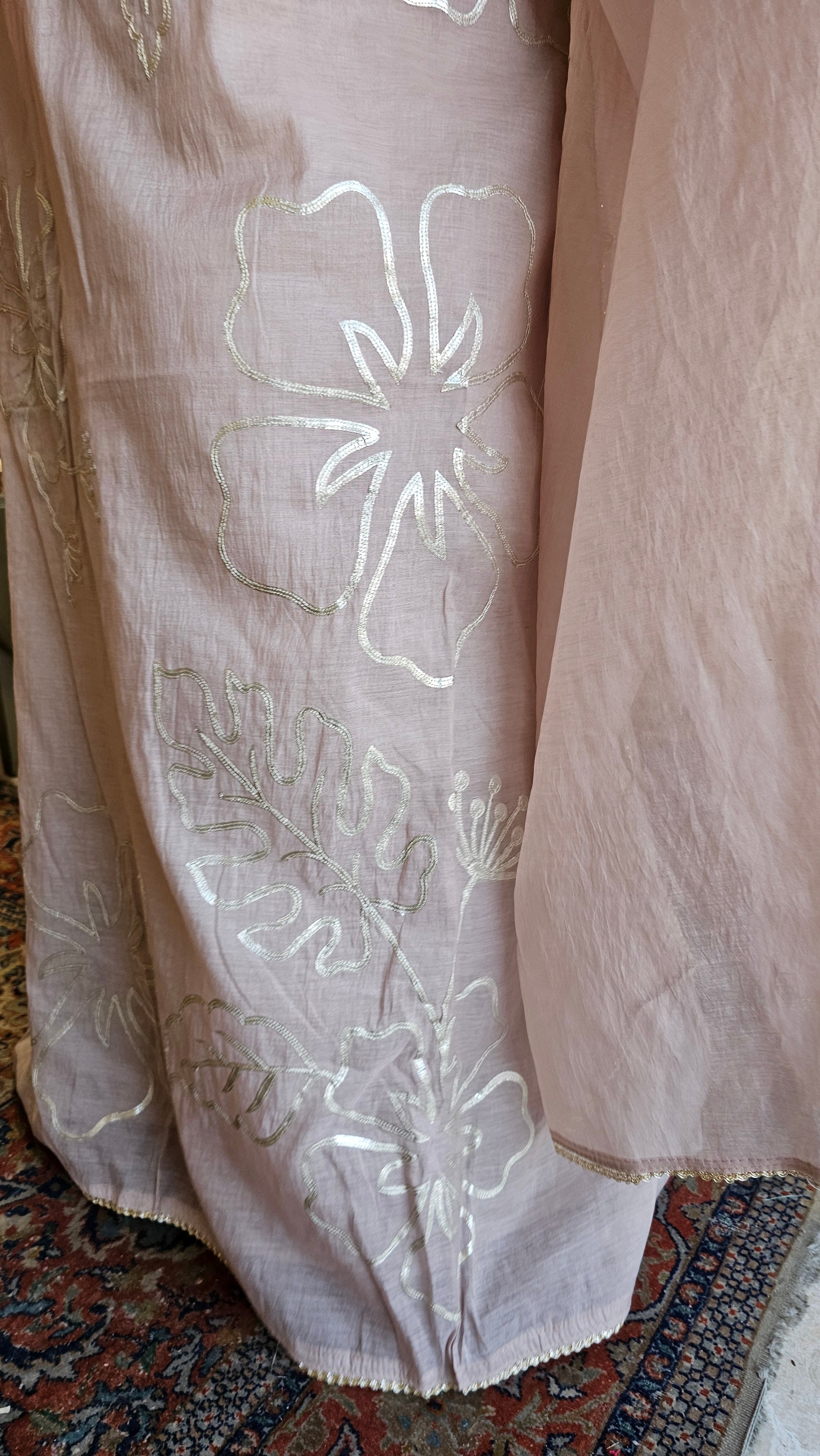 Beautiful Mul Chanderi Suit with Leather Applique Patch Work