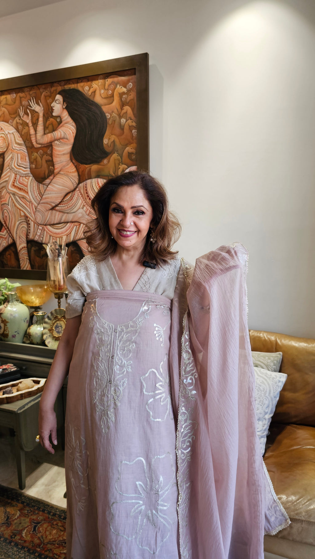 Beautiful Mul Chanderi Suit with Leather Applique Patch Work