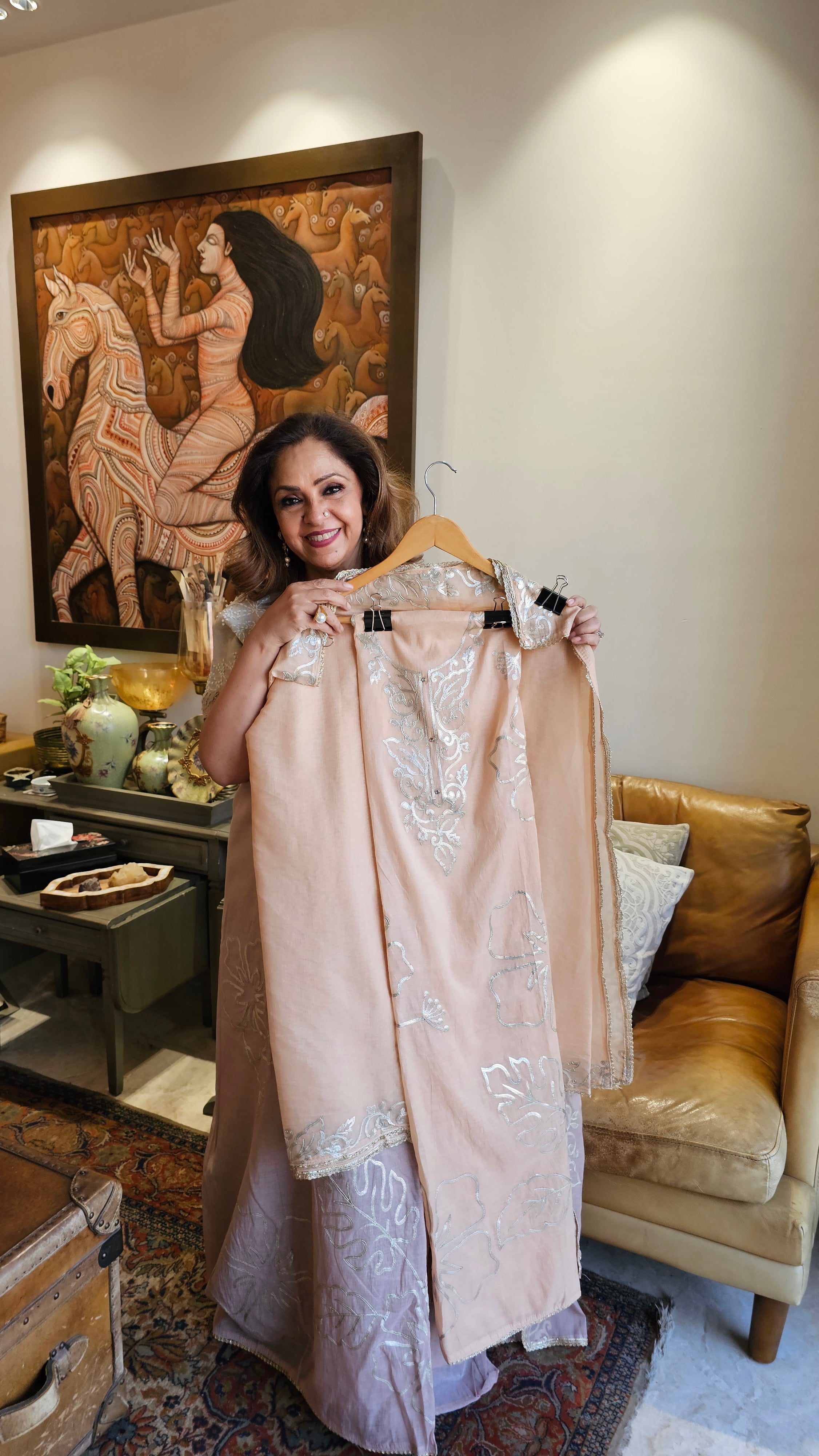 Beautiful Mul Chanderi Suit with Leather Applique Patch Work
