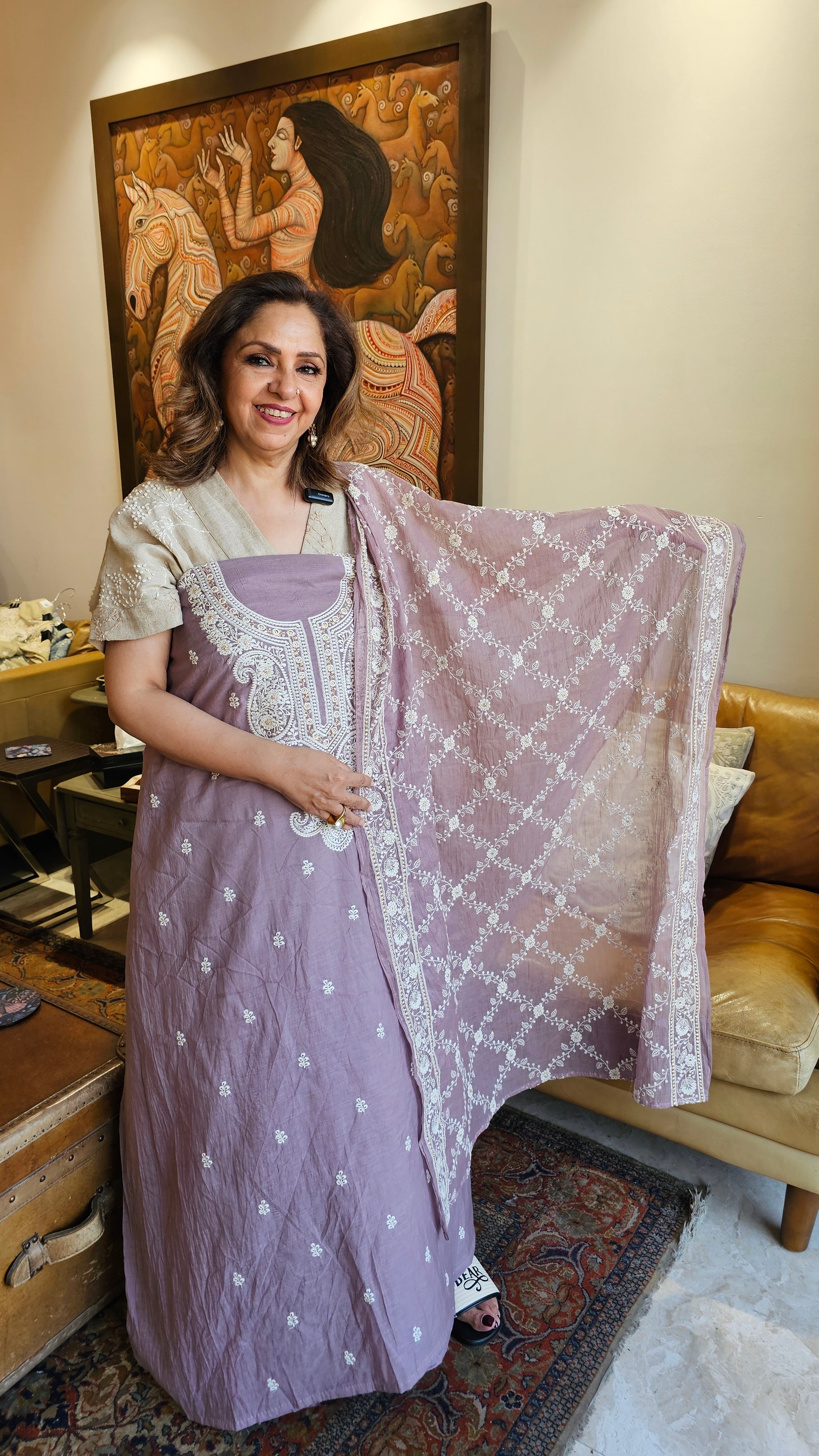 Beautiful Mul Chanderi Suit with Chikan Work
