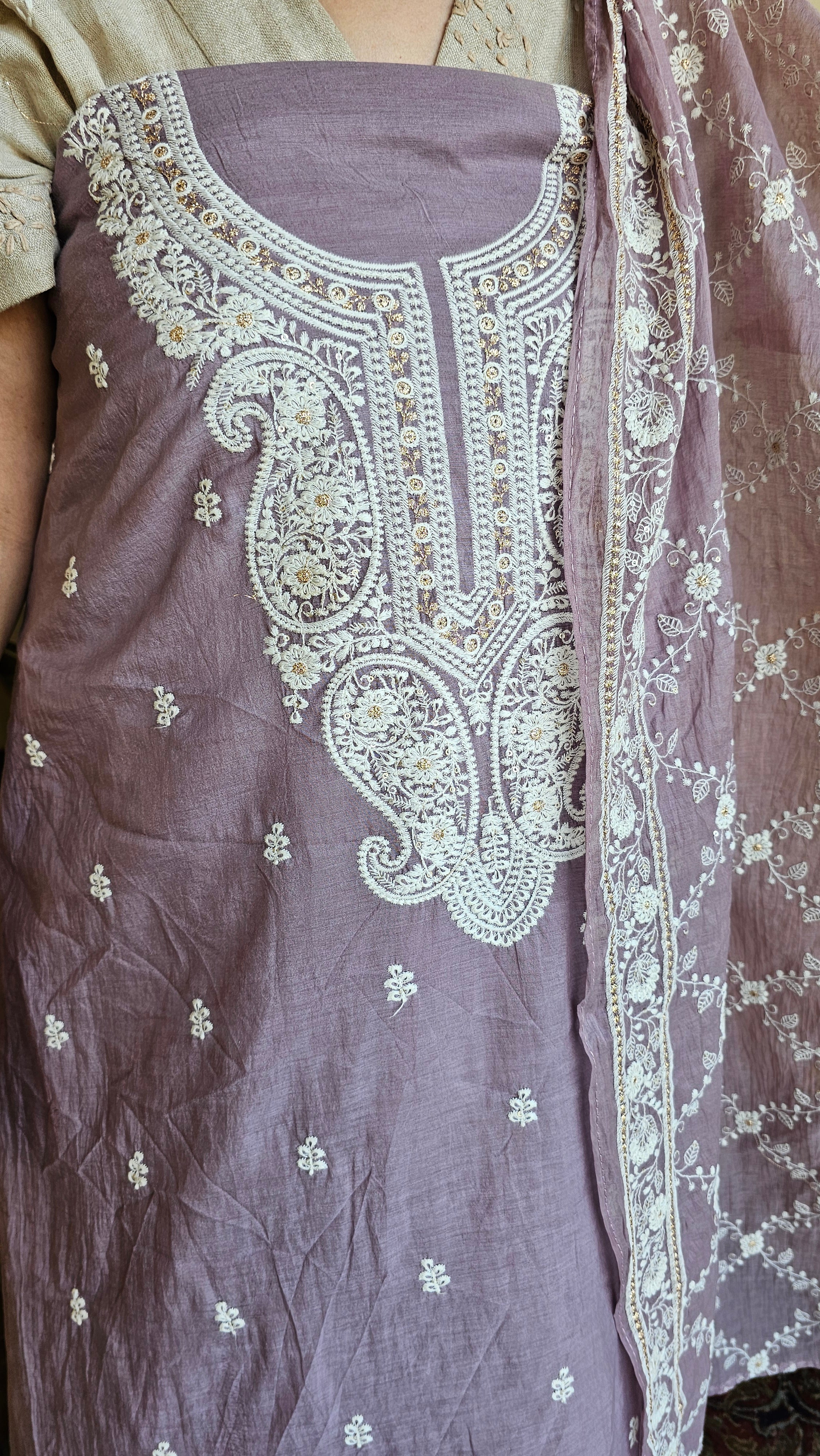 Beautiful Mul Chanderi Suit with Chikan Work