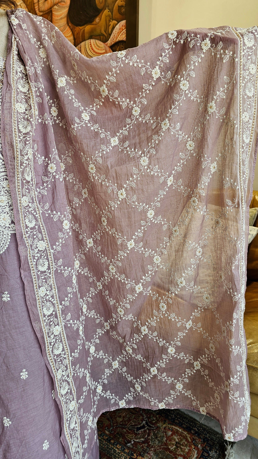 Beautiful Mul Chanderi Suit with Chikan Work