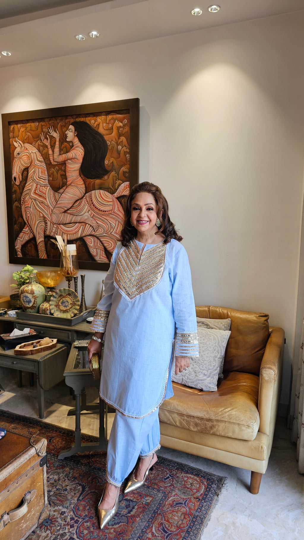 Beautiful Linen Co-ord Set With Gota & Mirror Work